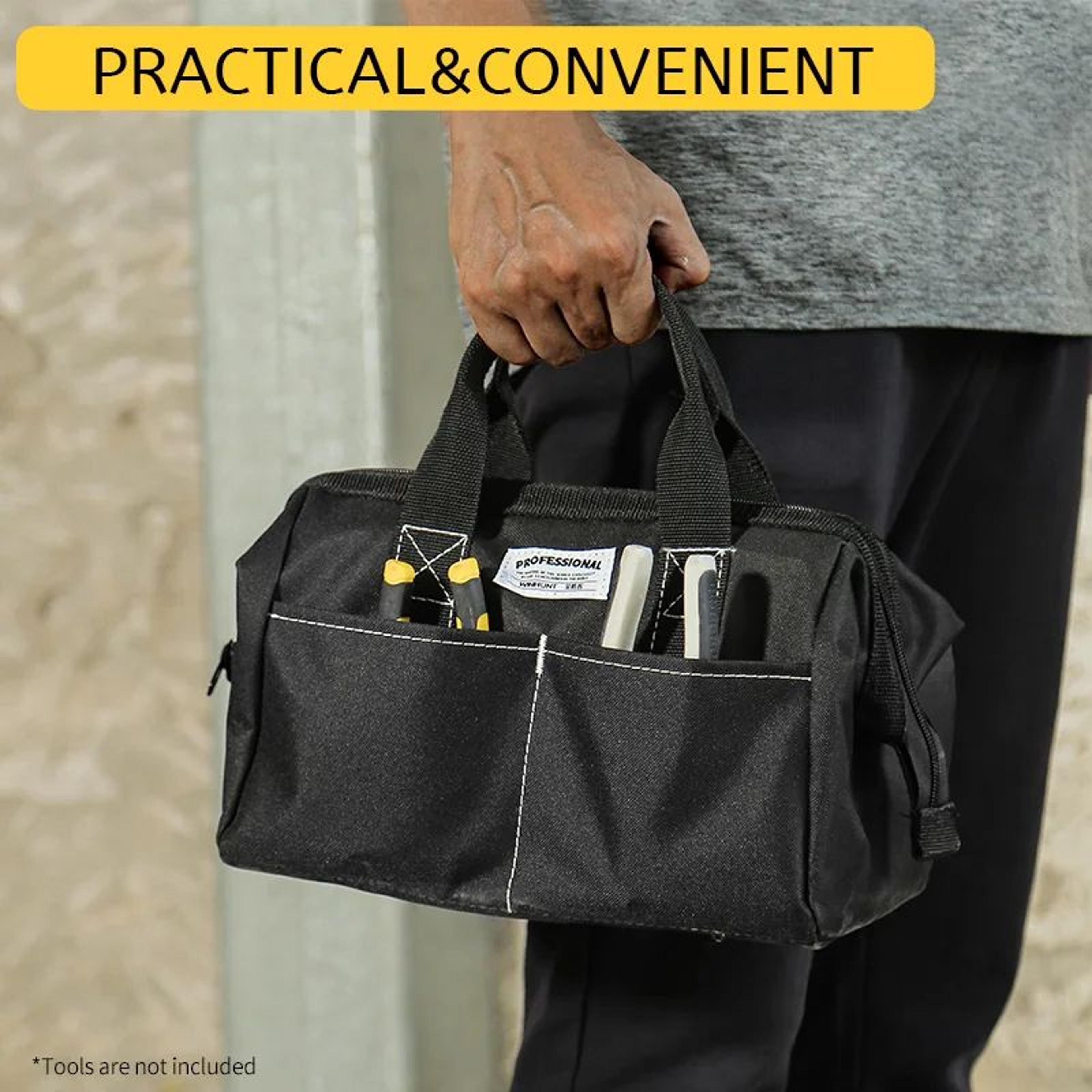 12 inch wide mouth tool bag with sturdy base portable tool organizer for home and professional use