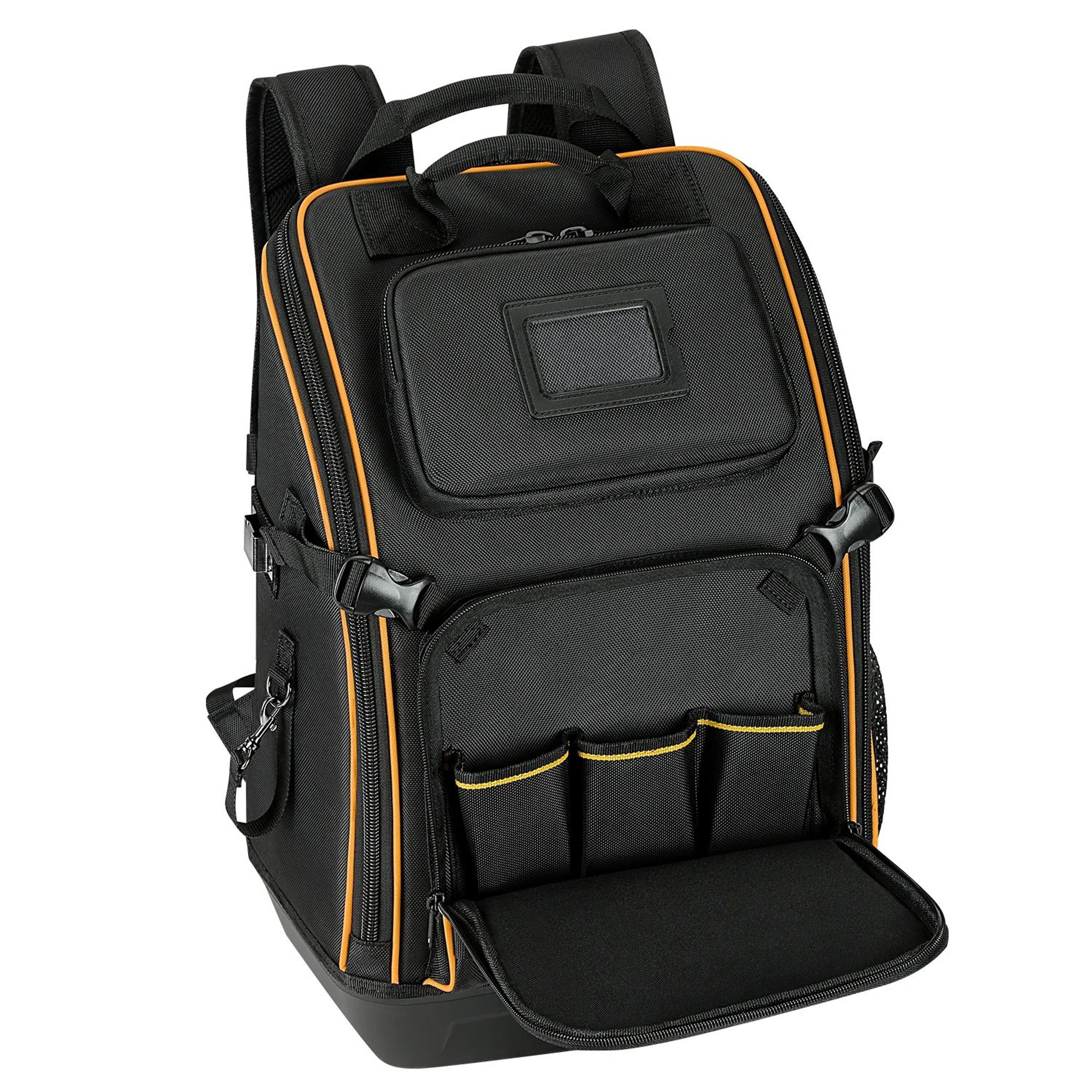 Heavy Duty Tool Backpack With Molded Bottom Large Capacity Tool Organizer For Electricians 5