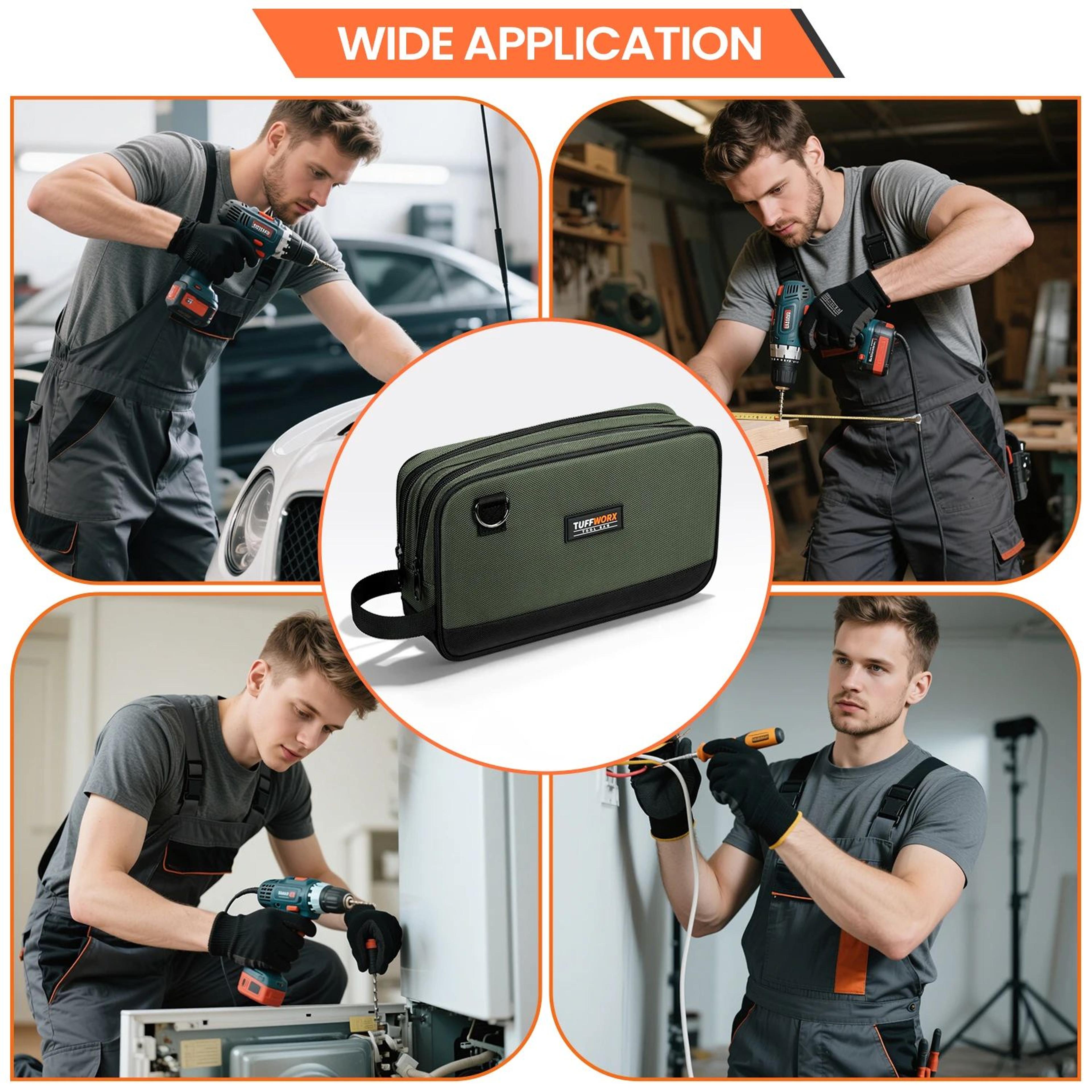 heavy duty tool bag dual compartment tool organizer storage pouch for electricians and diy