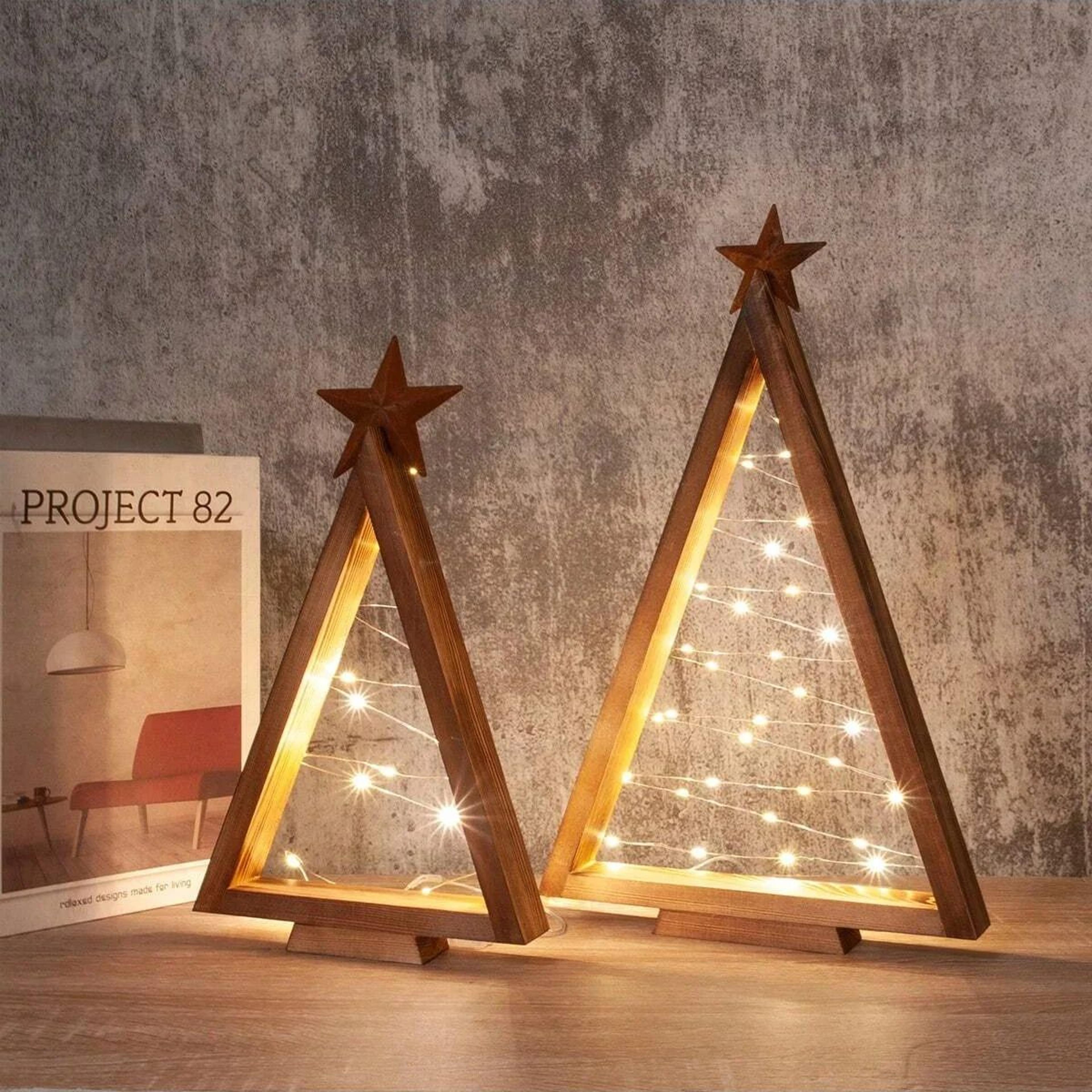 Rustic Wooden Christmas Tree Decor Set With LED Lights Farmhouse Tabletop Holiday Decoration 1