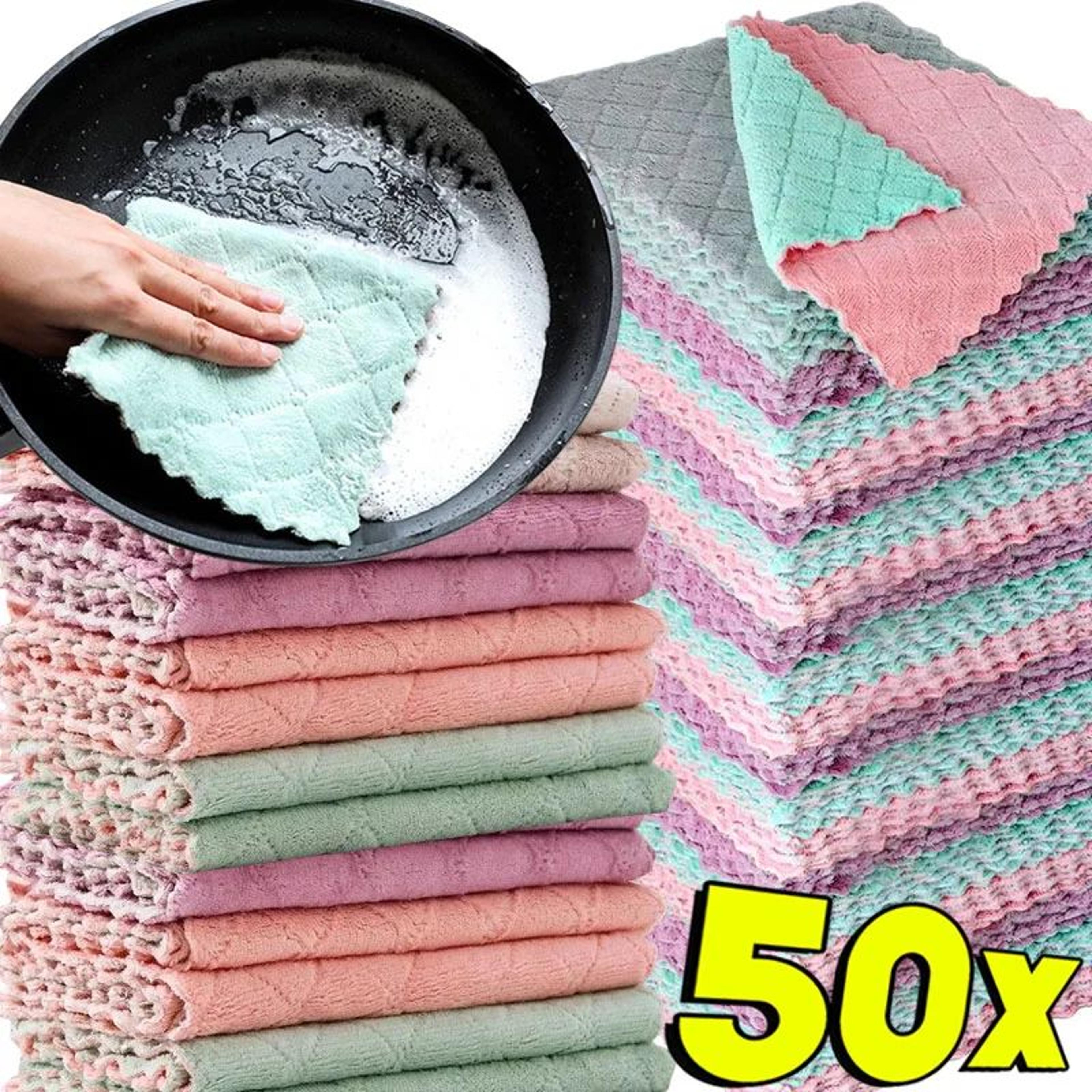 ultra absorbent microfiber cleaning cloth double layer kitchen dish washing towel reusable cleaning rag
