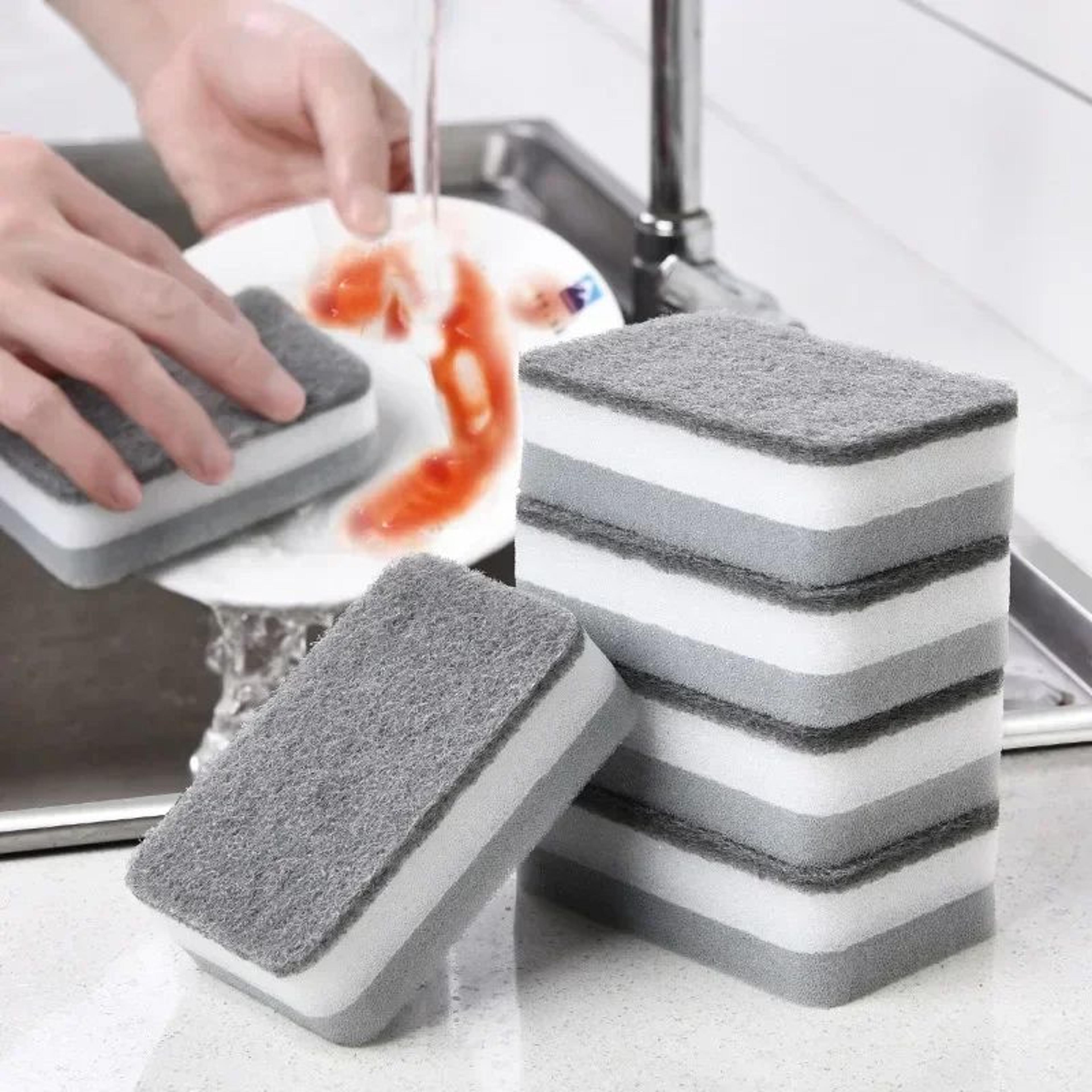 Double Sided Cleaning Sponge Reusable Kitchen Scouring Pads For Dishes Pots And Household Cleaning 1