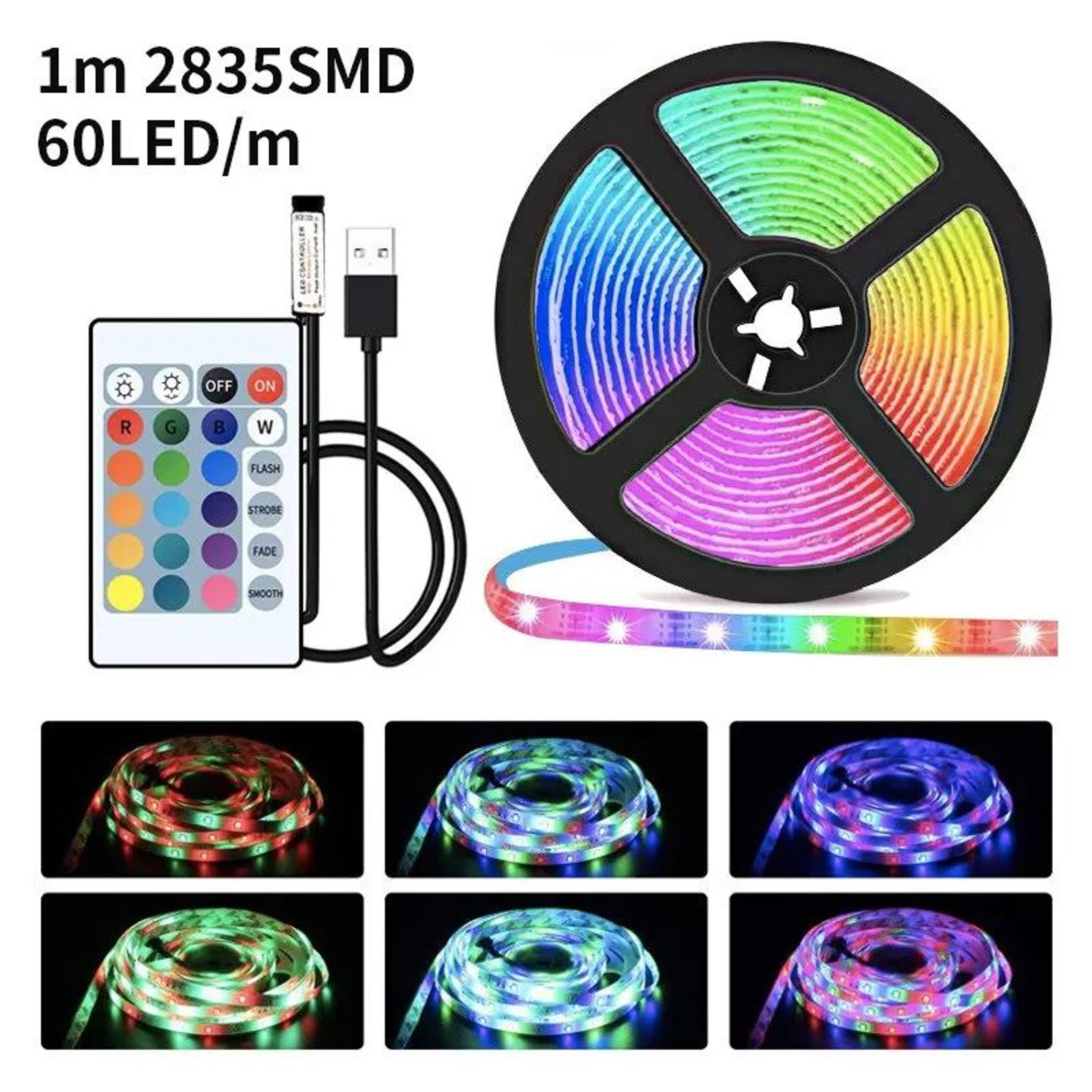 GlowFlex USB LED Strip Lights RGB TV Backlight With Remote Control 1 Meter 0