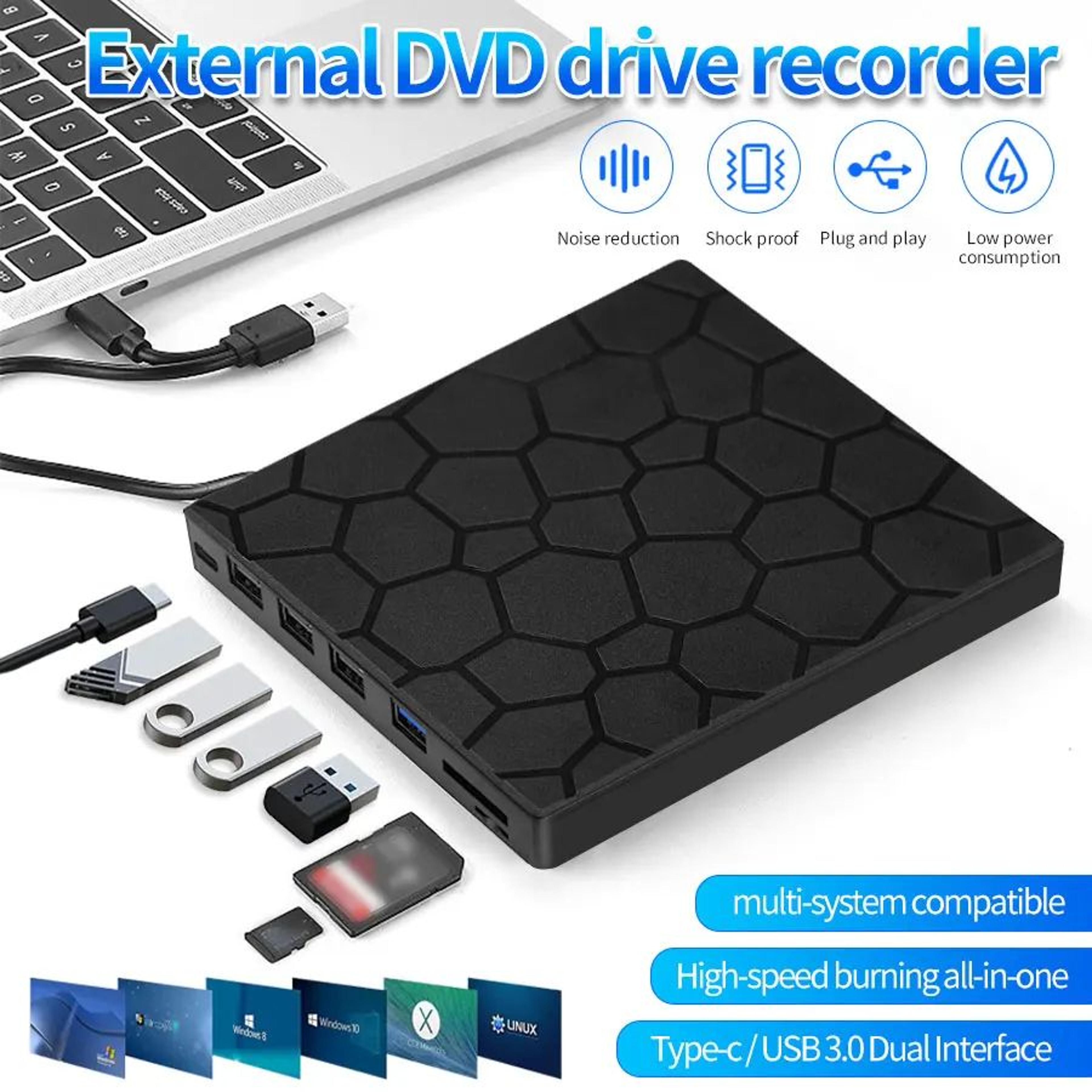 Portable 7 In 1 External DVD Drive USB 30 Type C CD DVD Burner For Windows Mac Linux 1