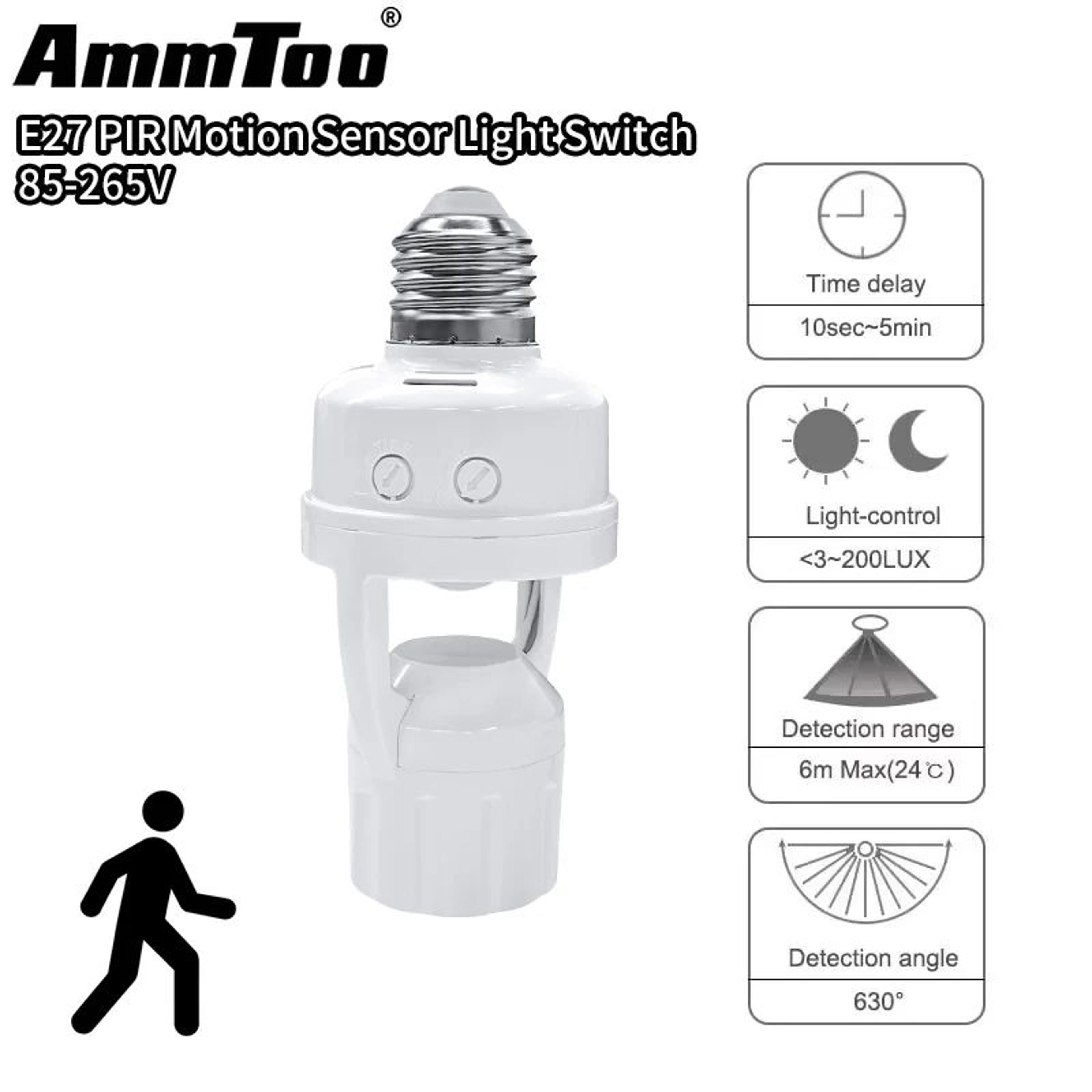 Smart PIR Motion Sensor Light Socket E27 Lamp Holder With Adjustable Time And Light Control 110V 22 0
