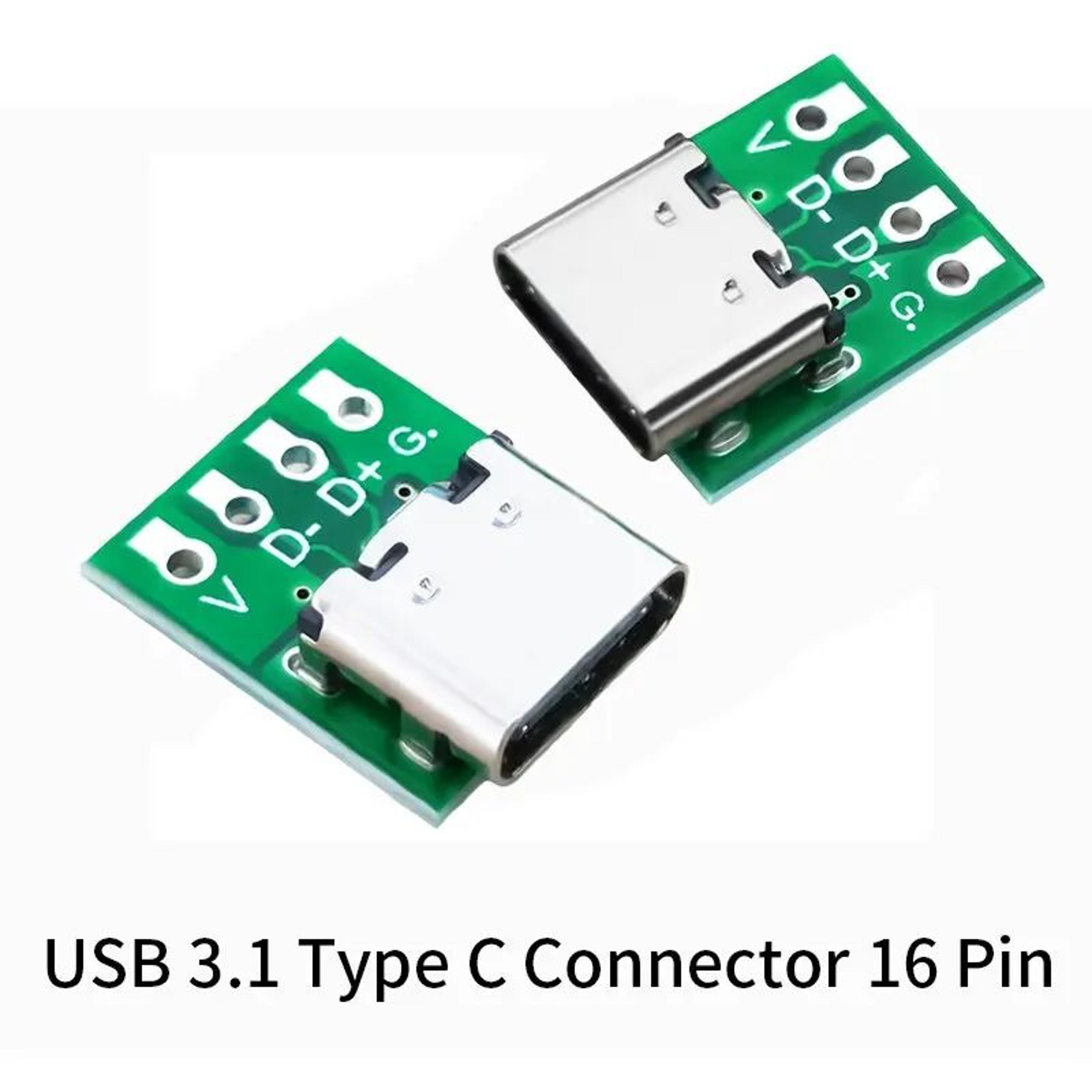 USB Type C 16 Pin Female PCB Breakout Connector Board For DIY Cable Repair And Electronics Projects 0