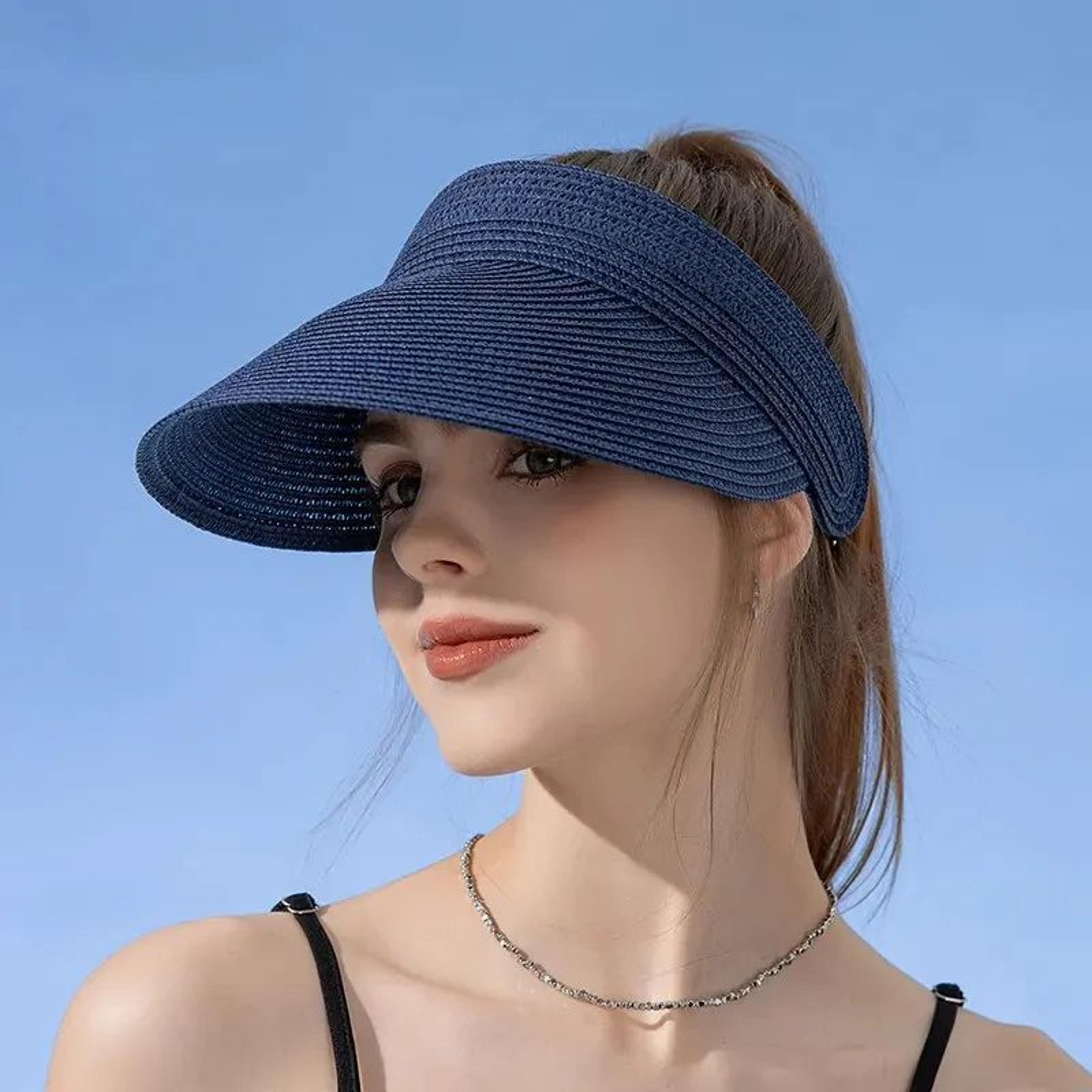 Summer Straw Sun Hat Wide Brim Open Top Visor For Women 0
