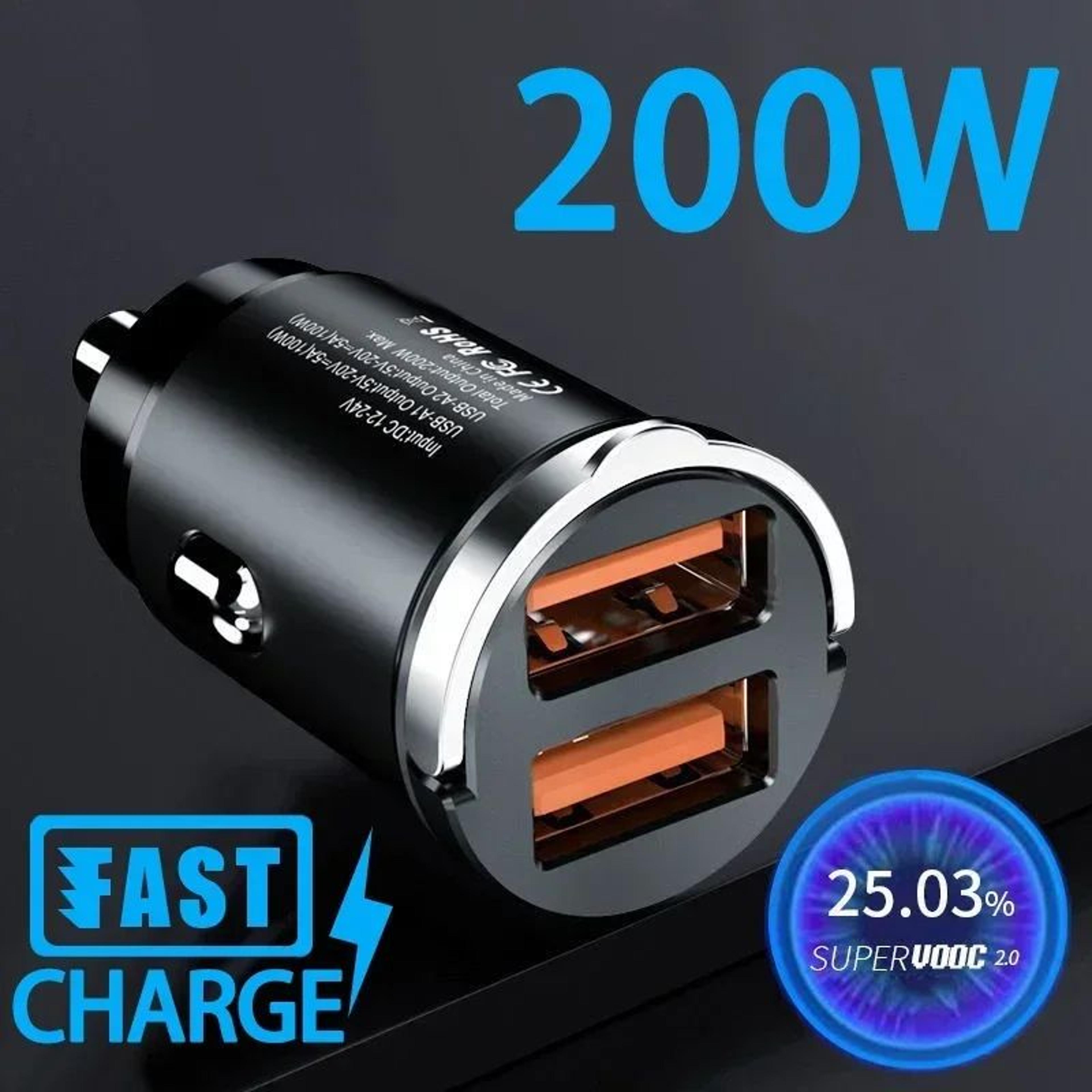 100w/200w fast usb car charger with dual usb and usb-c ports