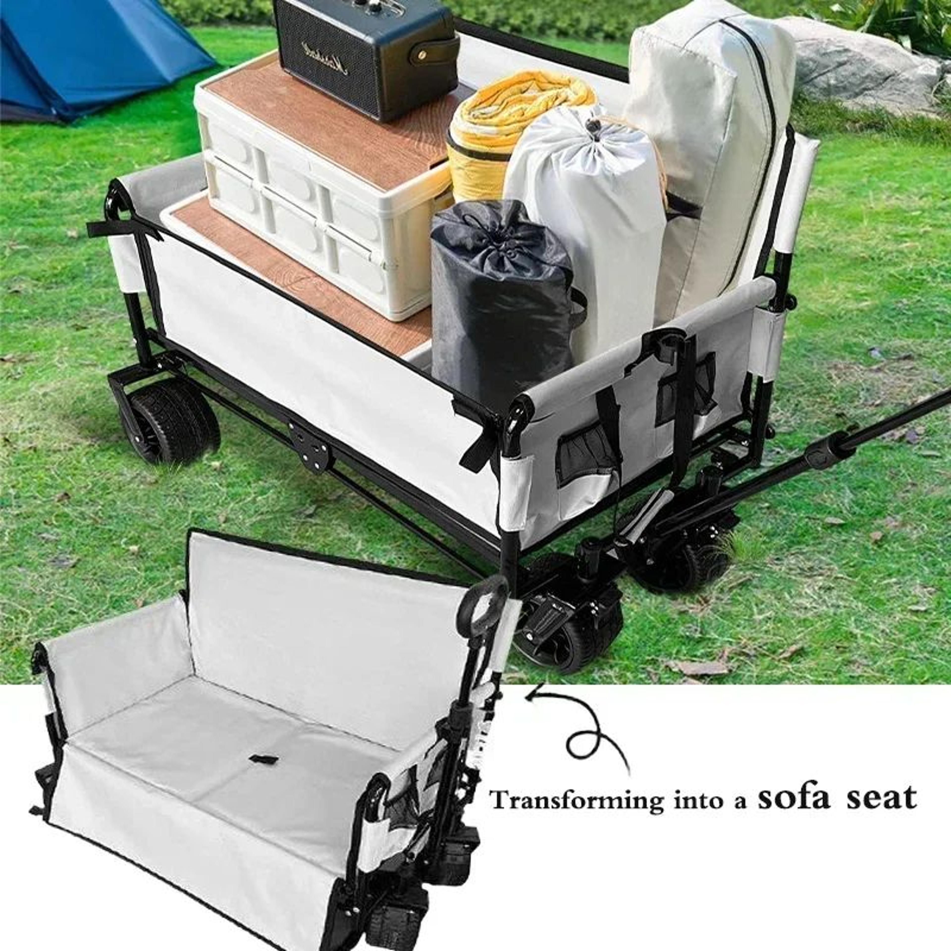 All Terrain Folding Wagon Cart With Convertible Bench For Camping Beach And Outdoor Adventures 2