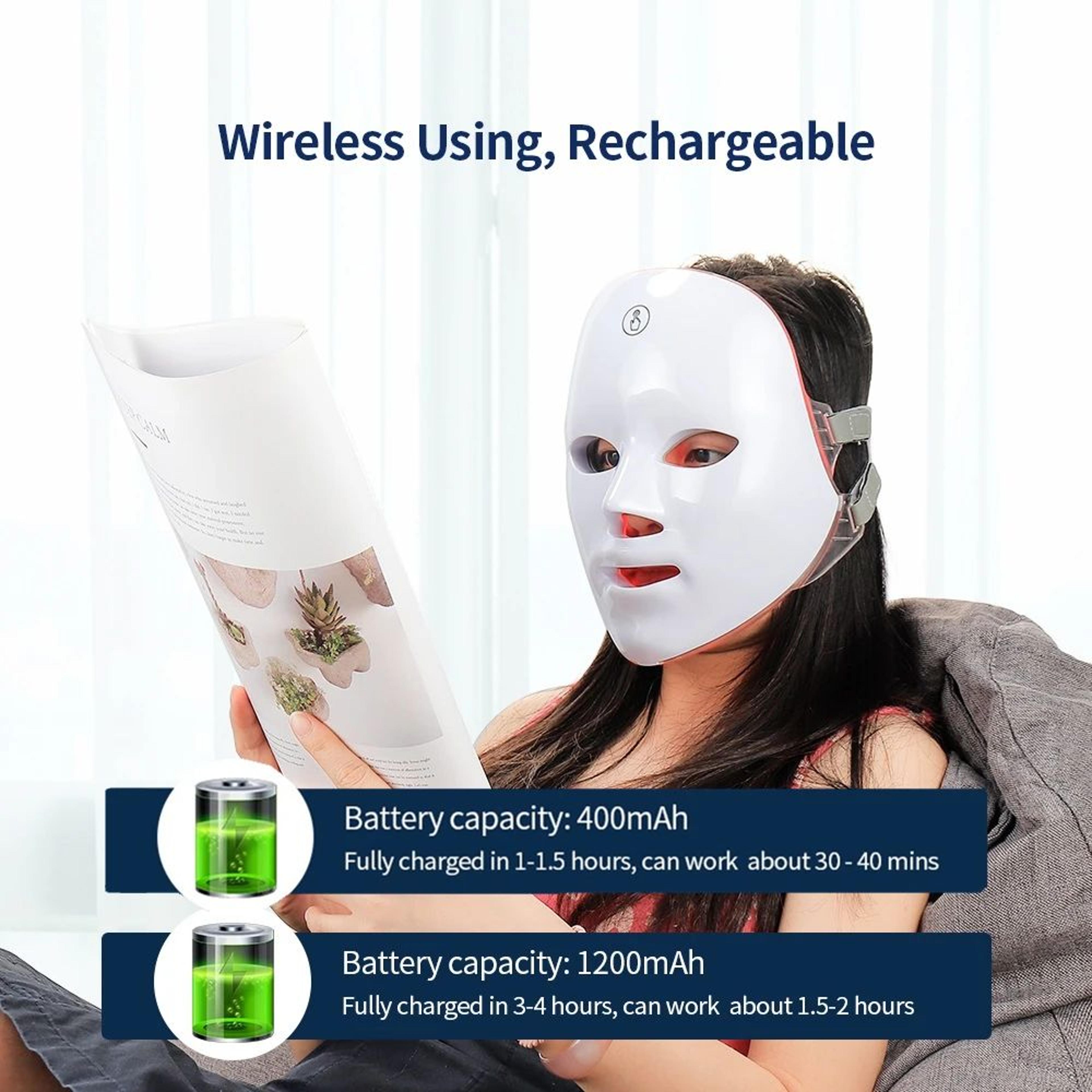 Wireless 7 Color LED Face Mask For Red Light Therapy Anti Aging Facial Skin Rejuvenation 3