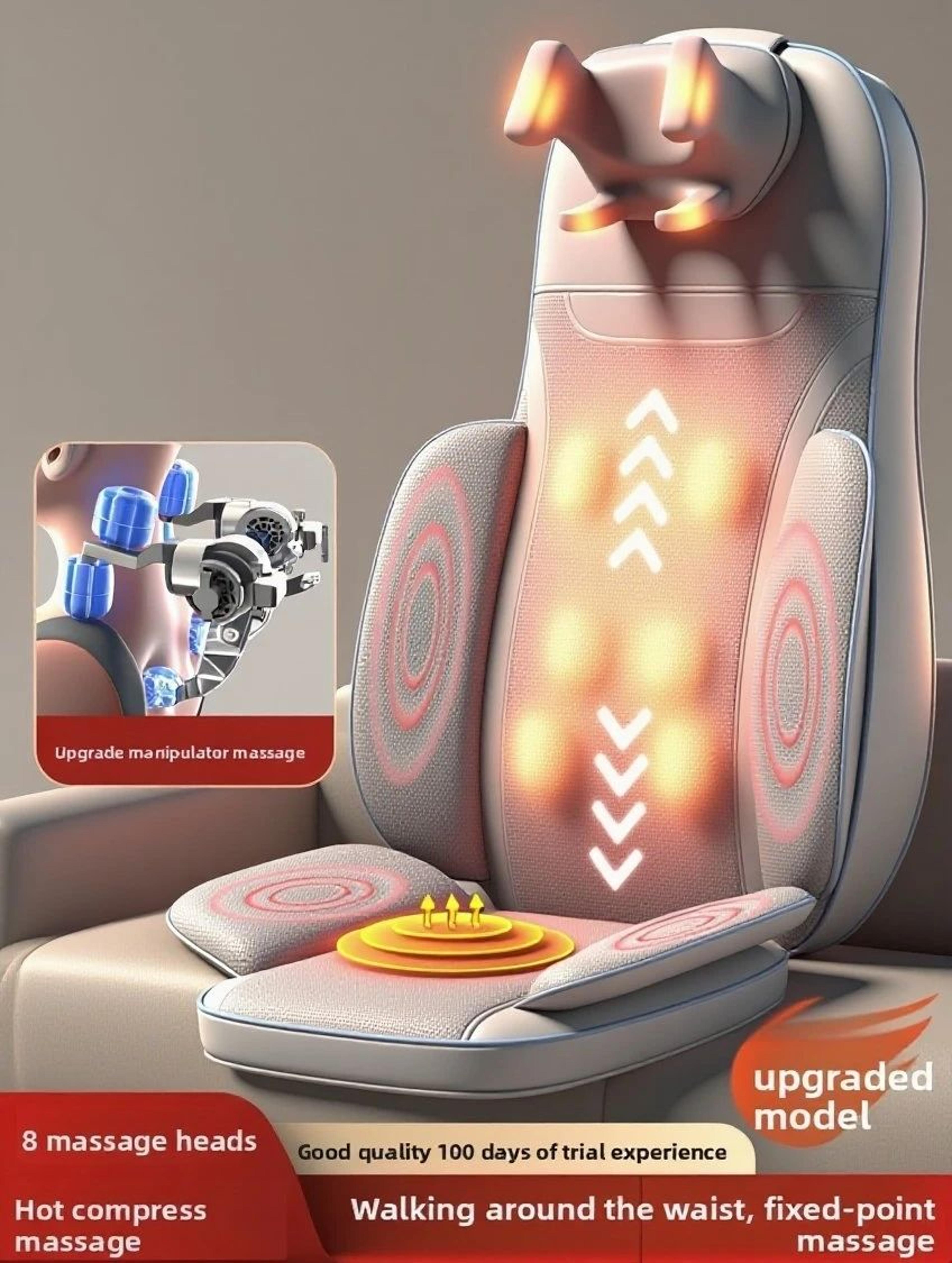 heated massage seat cushion with shiatsu kneading, 5 vibration modes and back massager