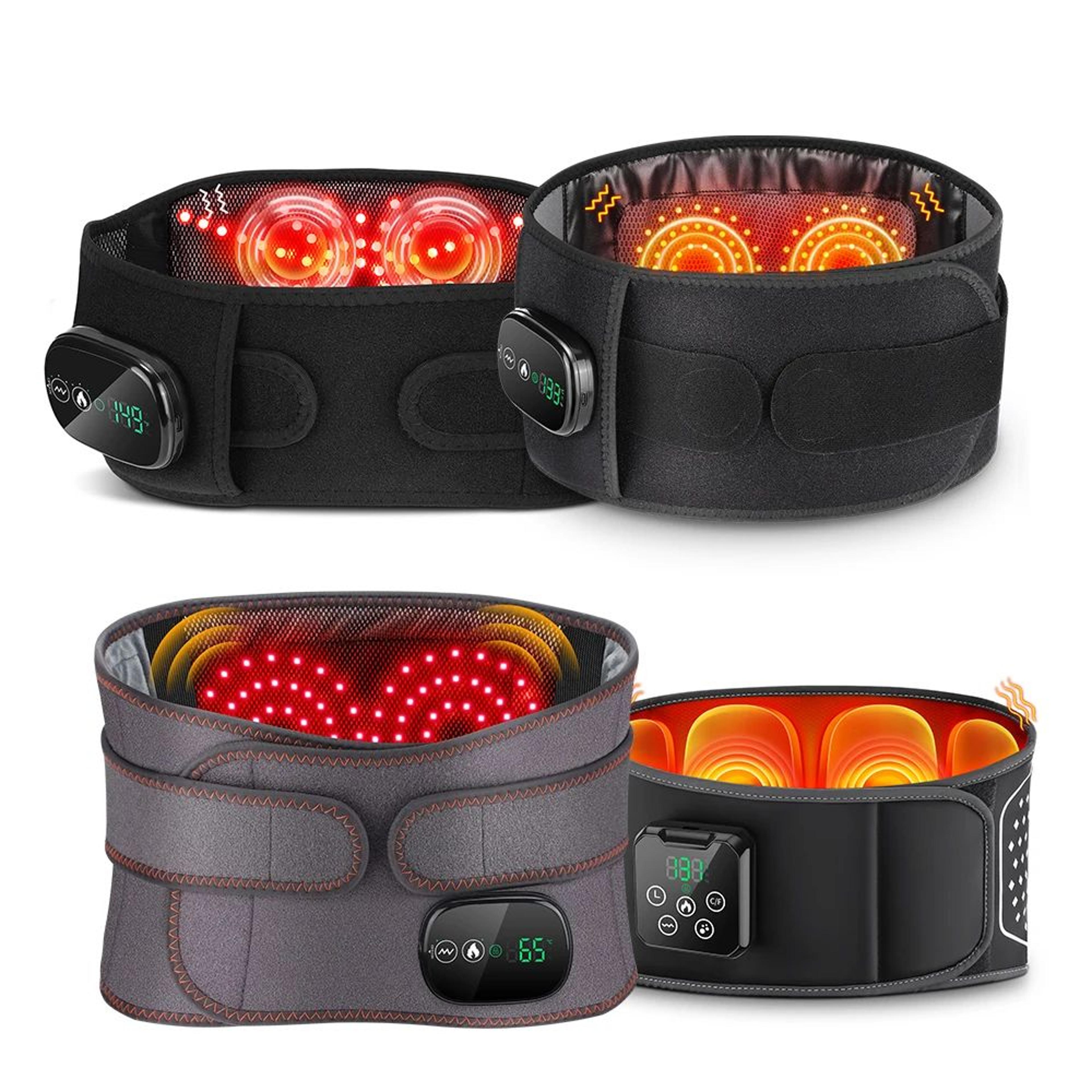 cordless heated massage belt with red light therapy and vibration for lower back relief