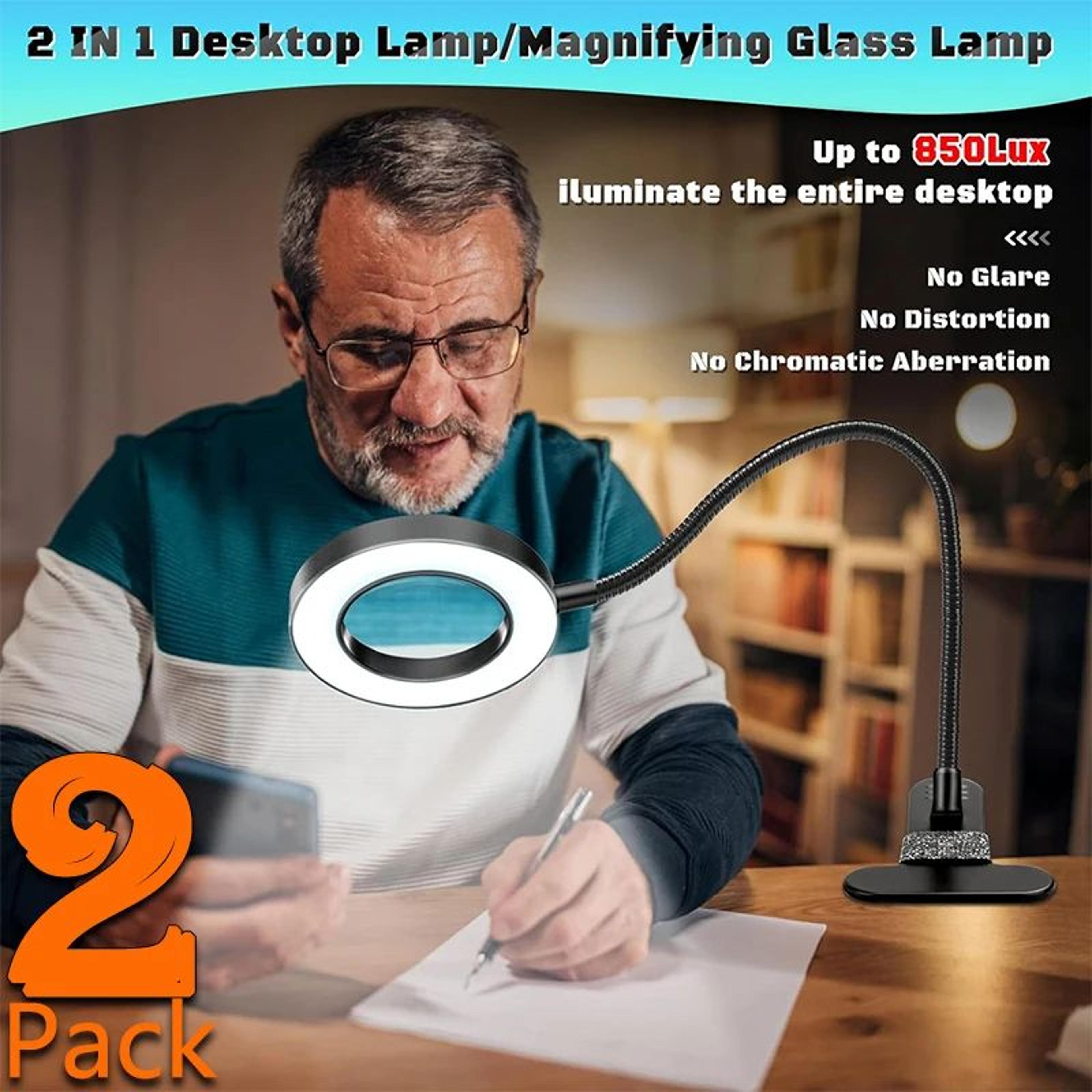 LumiZoom LED Magnifying Glass With Light And USB Clamp For Reading Crafts And Close Work 0