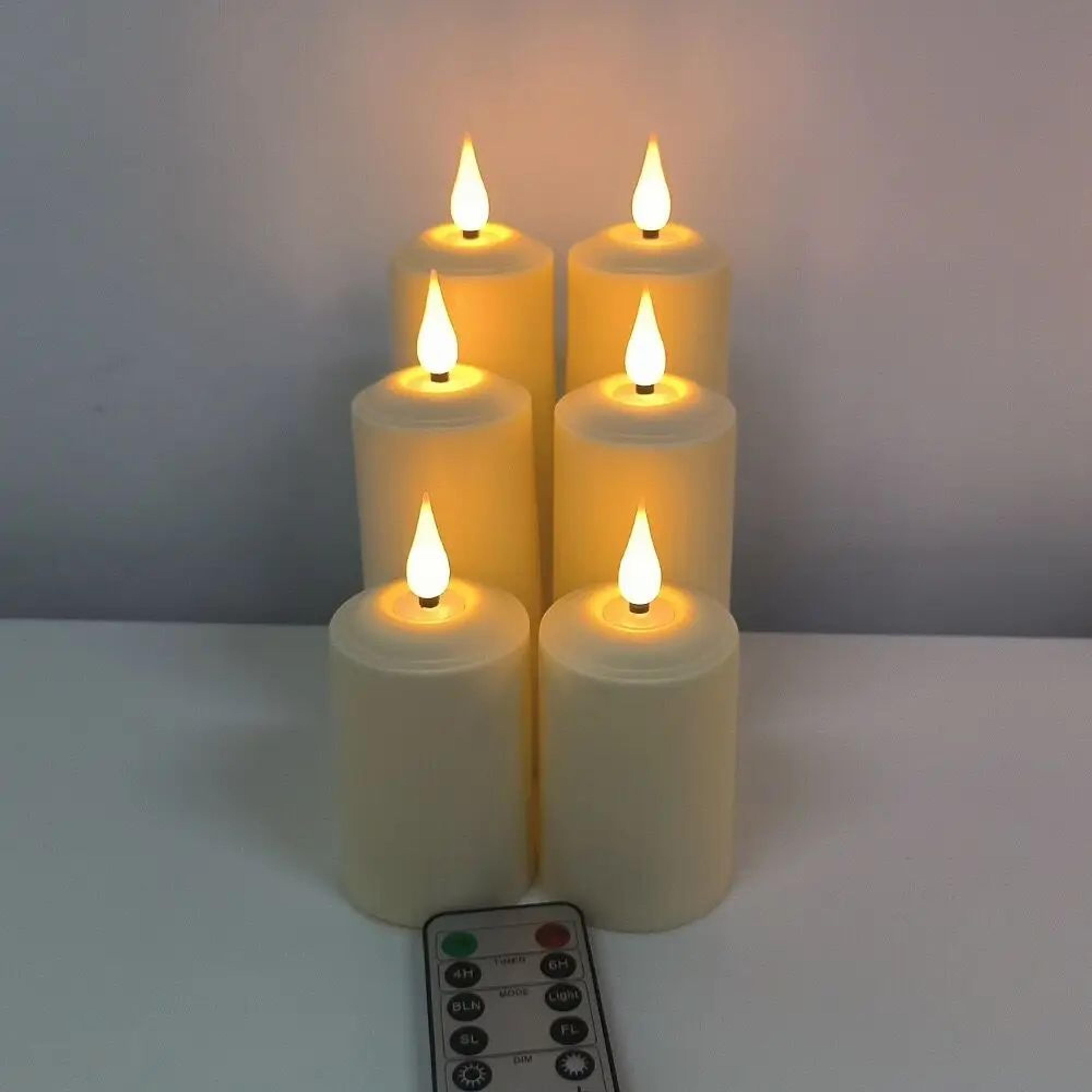 6 Piece Rechargeable LED Candles With Remote Control Waterproof Flickering Pillar Set 6