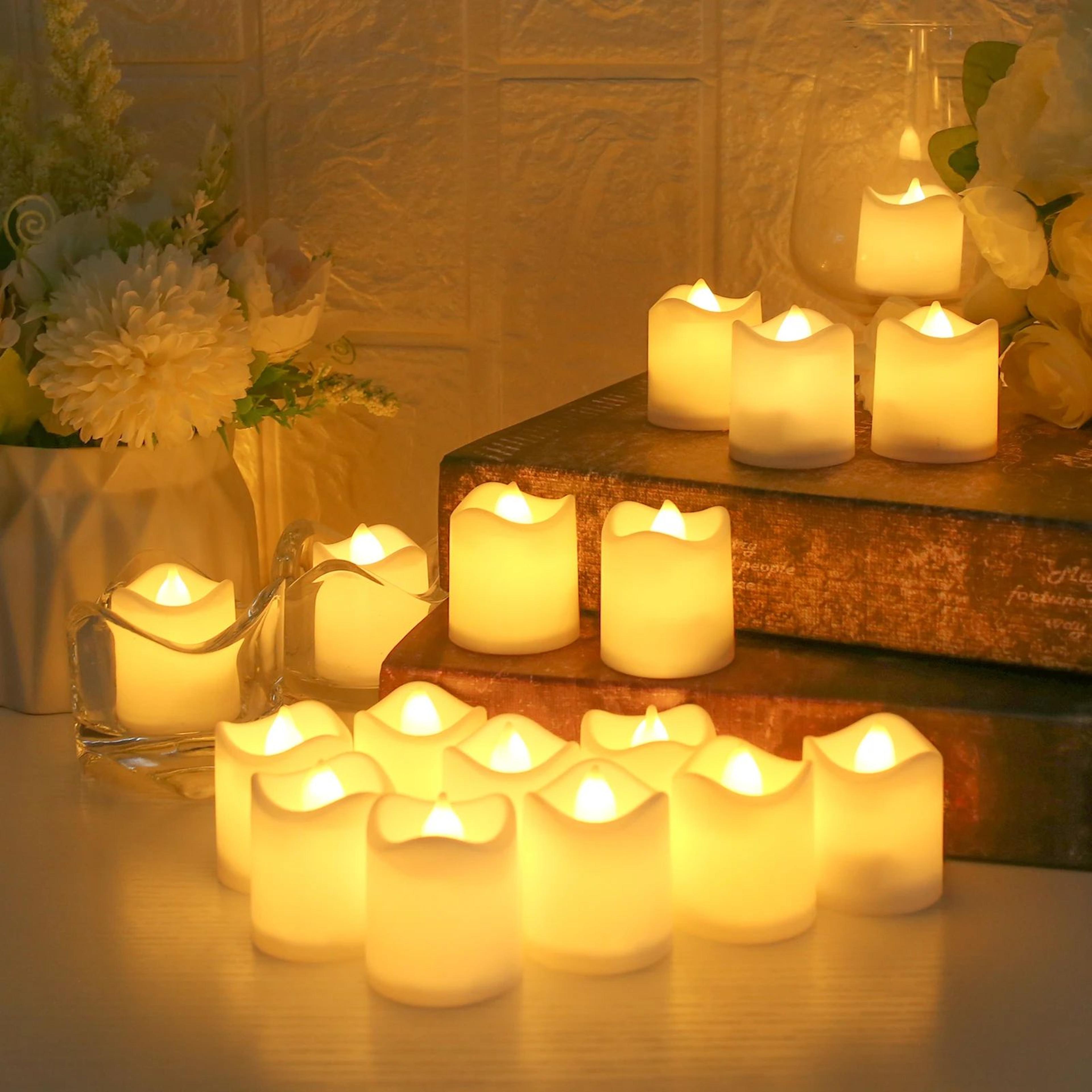 24 Or 48 Pack Flameless Votive Candles Battery Operated LED Tea Lights Warm White Flickering Decor 1