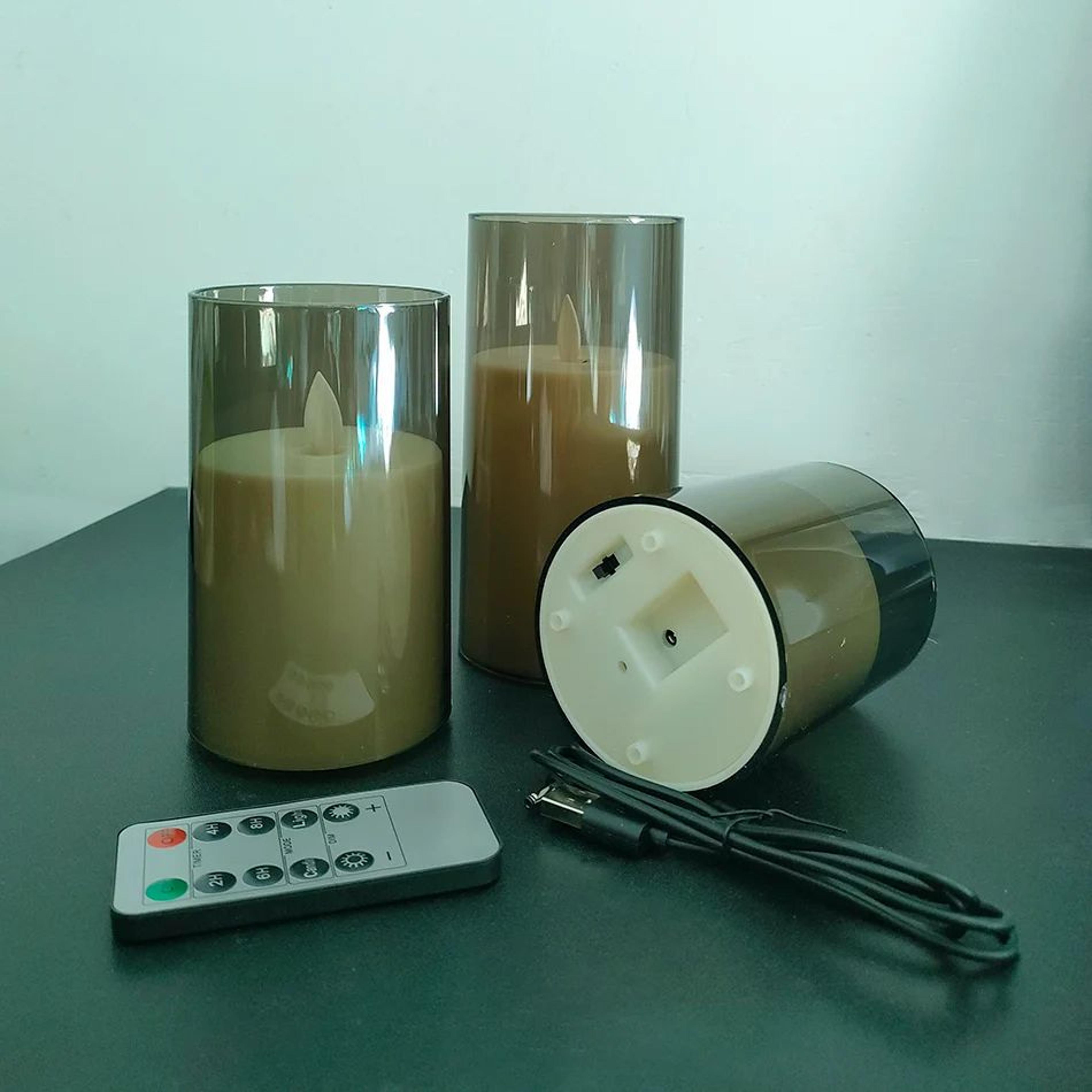 USB Rechargeable LED Pillar Candles 3 Piece Set With Moving Wick And Remote Control 4