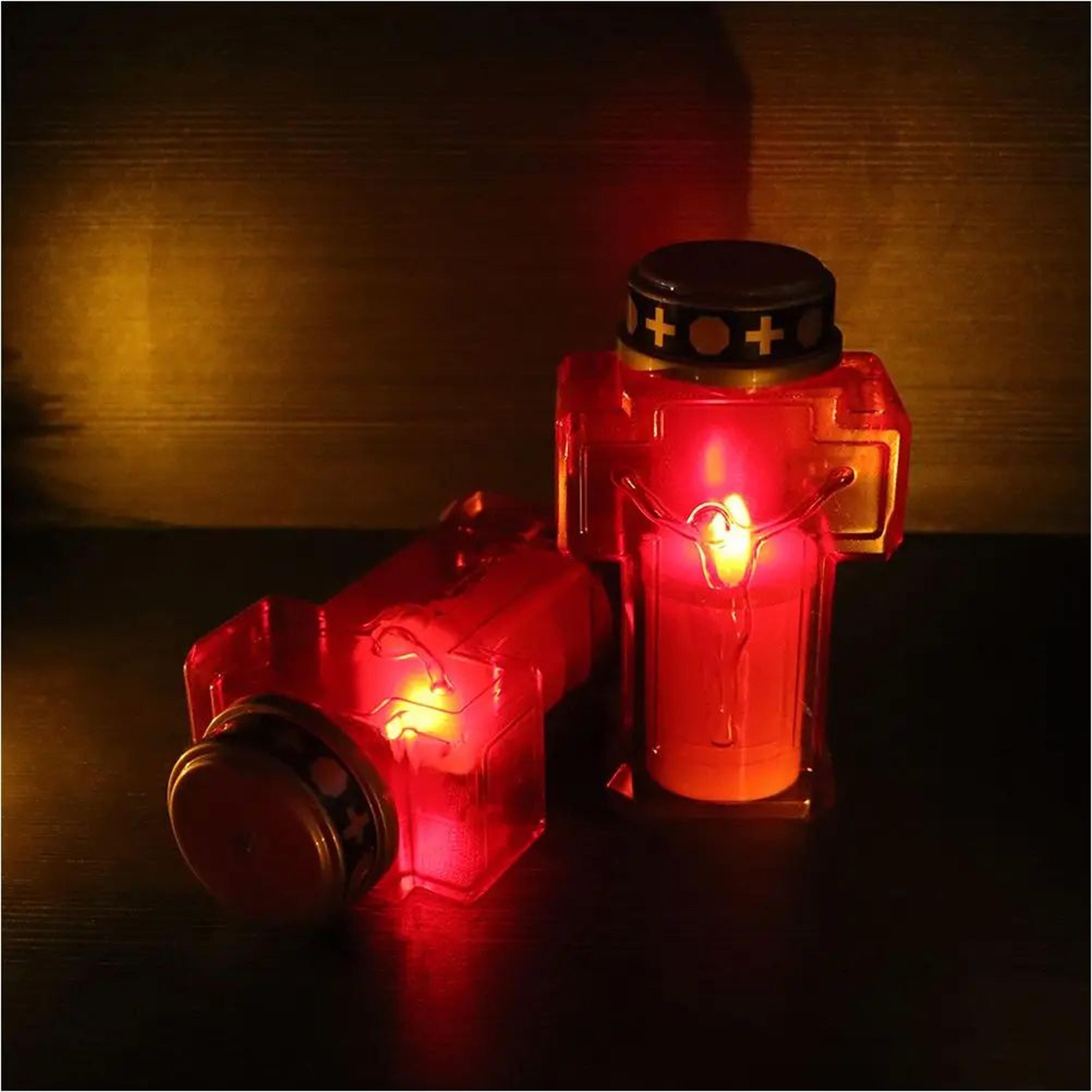 2 Pcs Flameless Religious Candles LED Prayer Lights With Jesus Cross Design Battery Operated 2