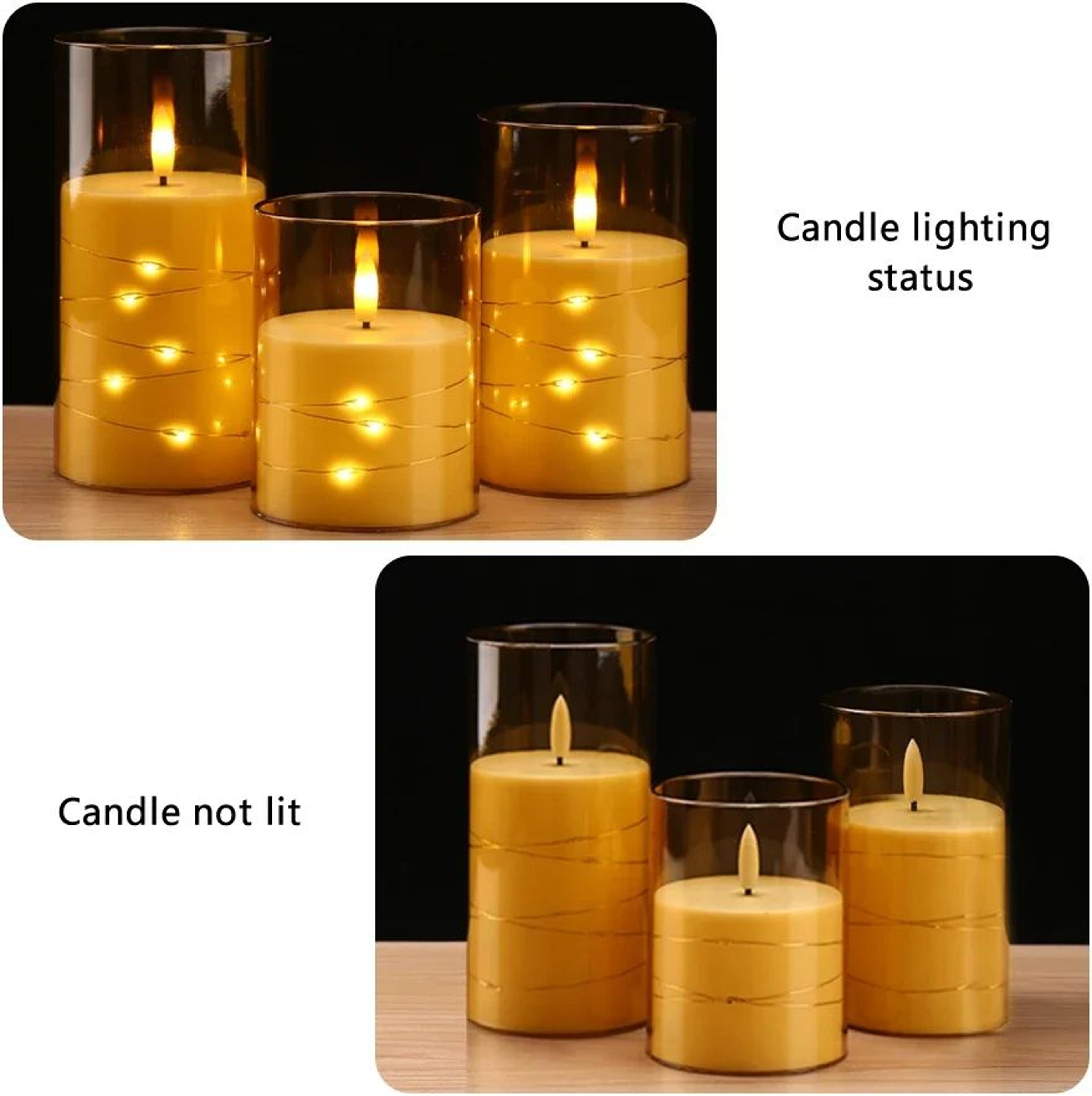 Flameless LED Candles With Star String Lights Remote Timer Battery Operated Pillar Candles 3