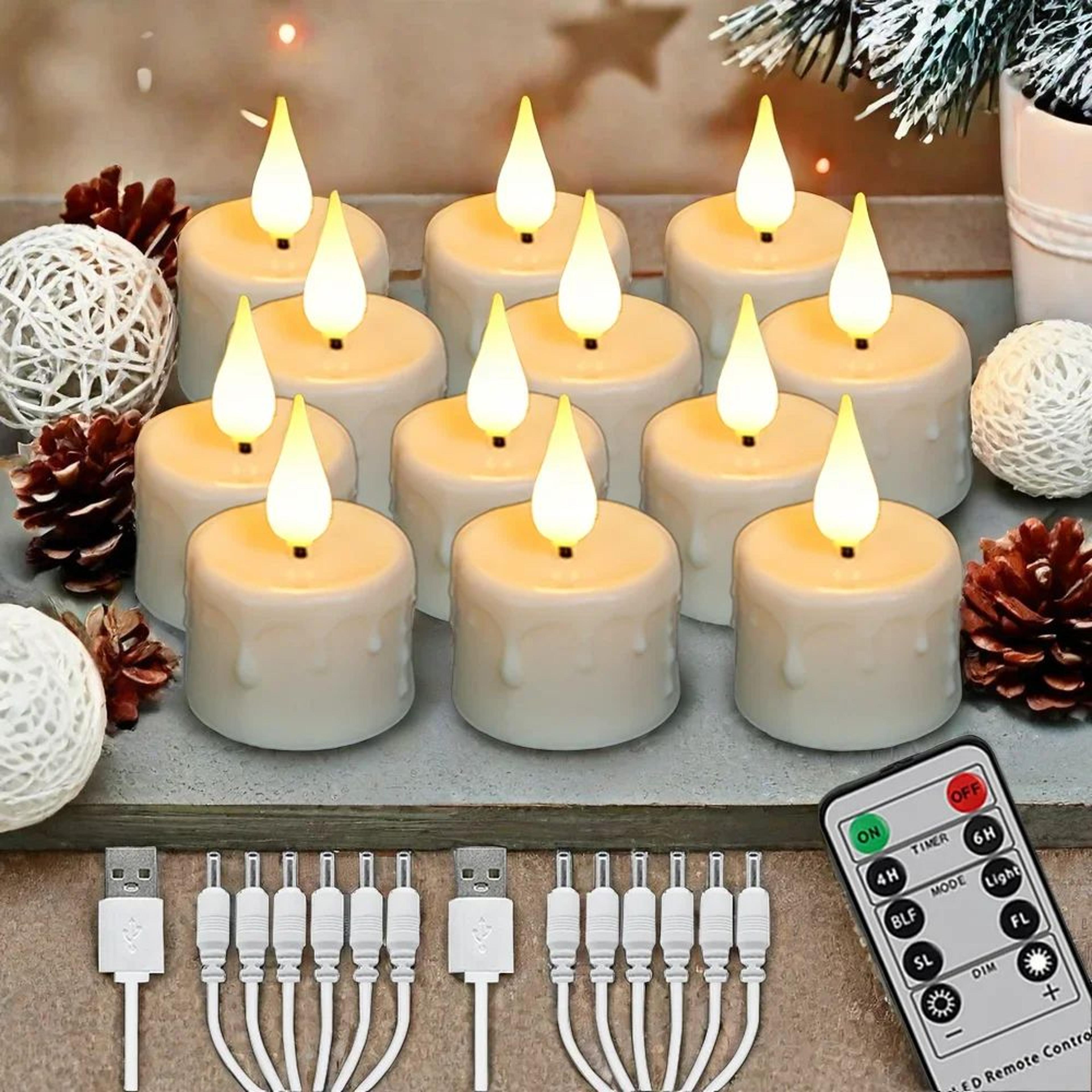 USB Rechargeable LED Tea Lights With Remote Control Timer And Flickering Flameless Candles 7