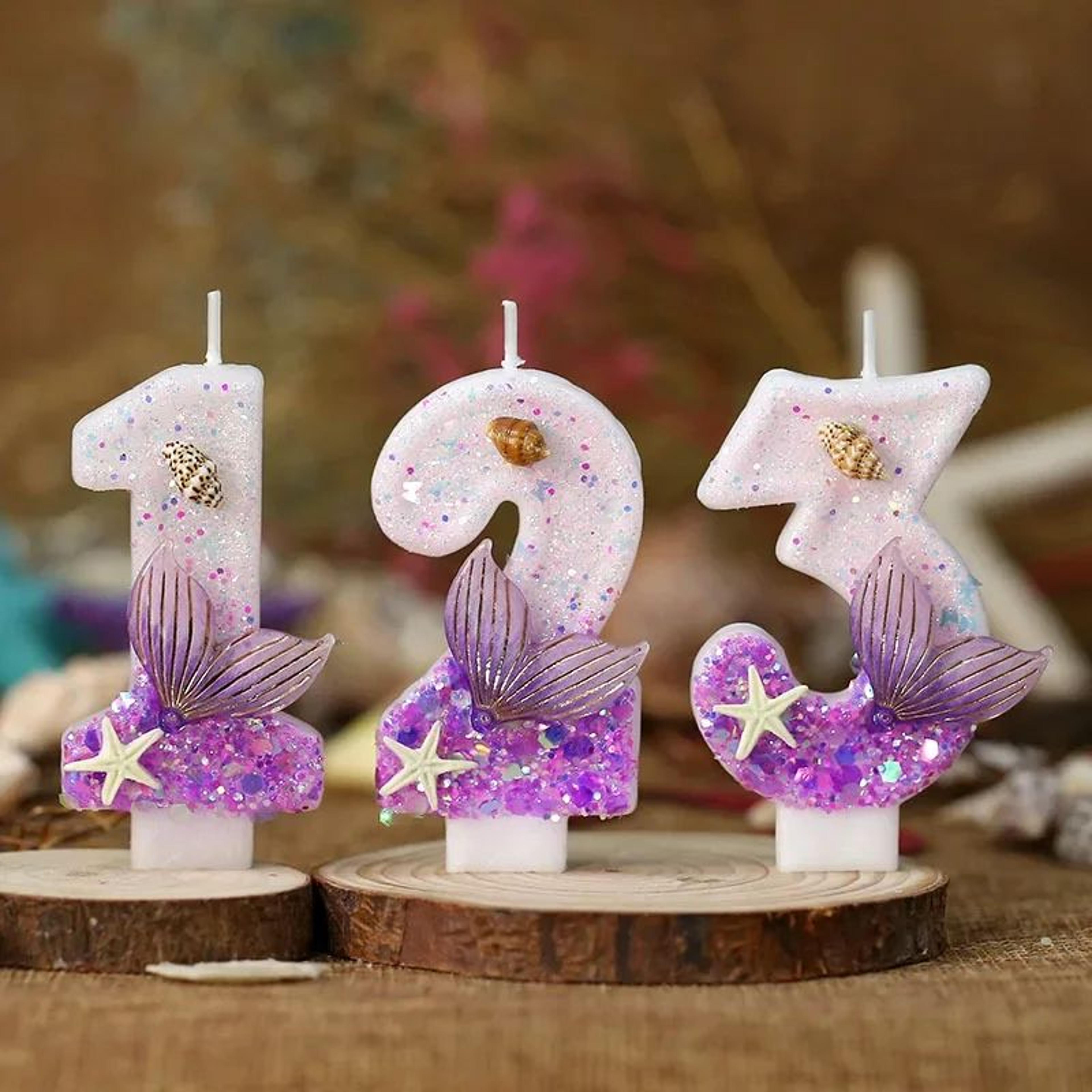 Mermaid Tail Number Birthday Cake Candles With Starfish For Under The Sea Party Decor 1