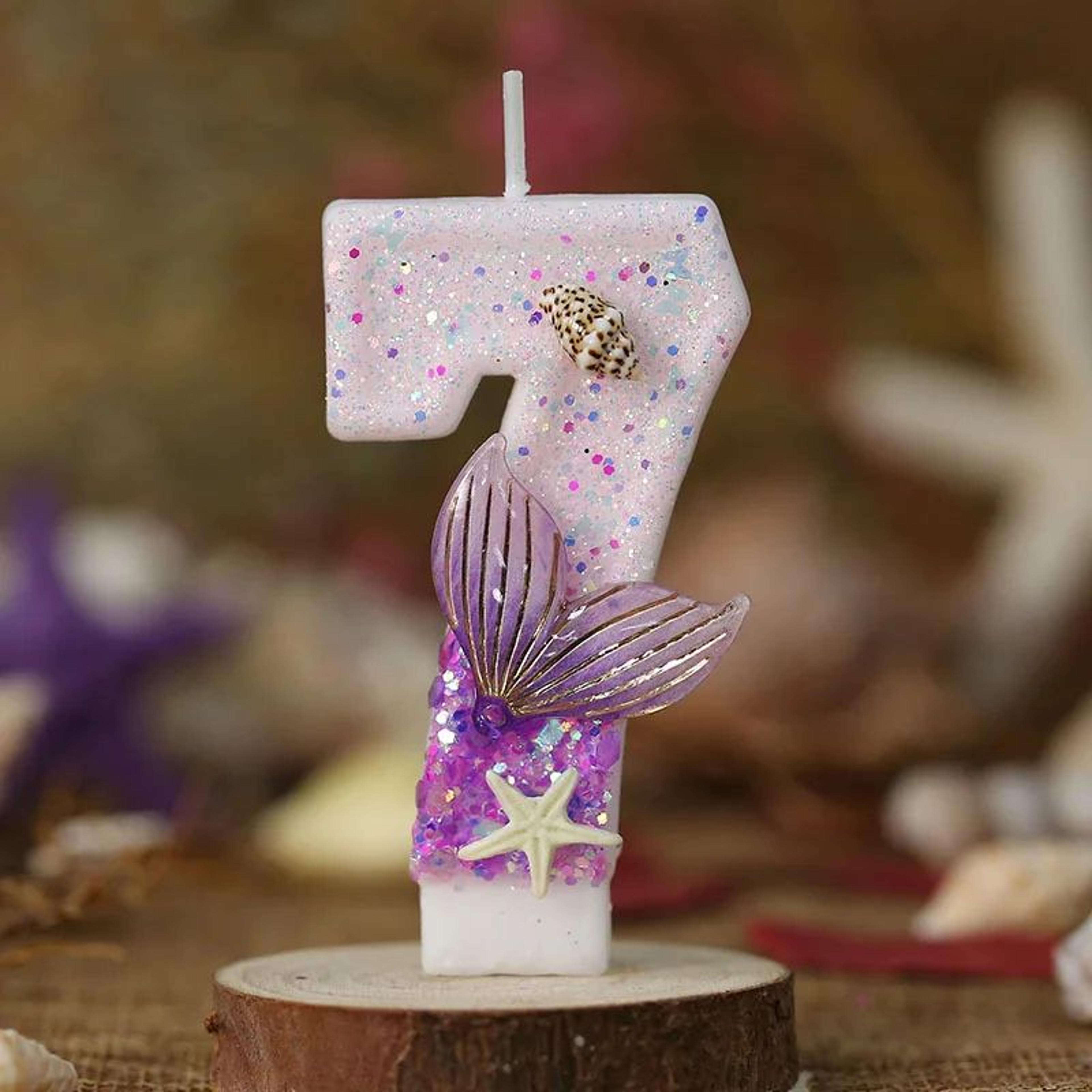 Mermaid Tail Number Birthday Cake Candles With Starfish For Under The Sea Party Decor 13