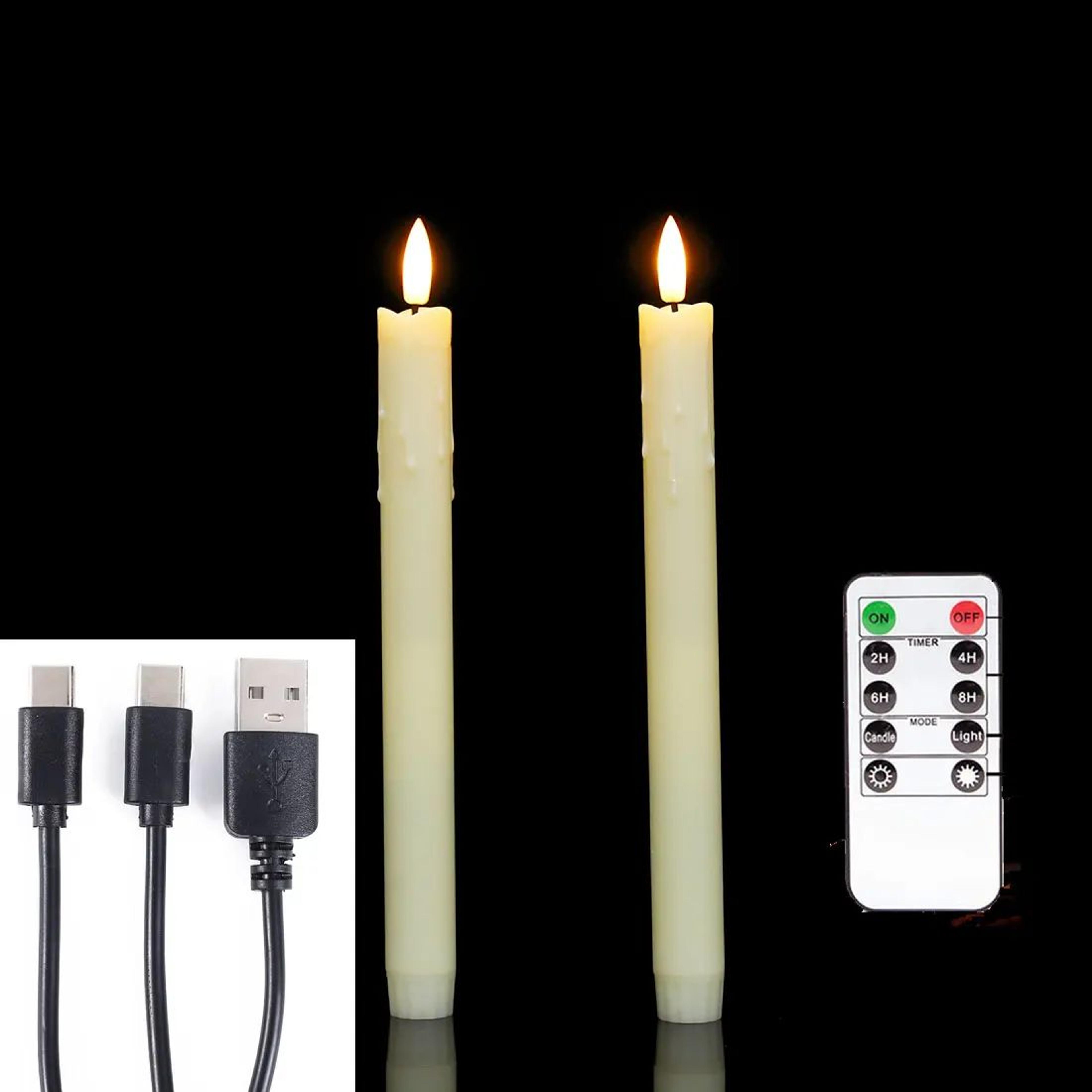 USB Rechargeable Flameless Taper Candles With Remote 10 Inch LED Window Candles 2 Pack 6