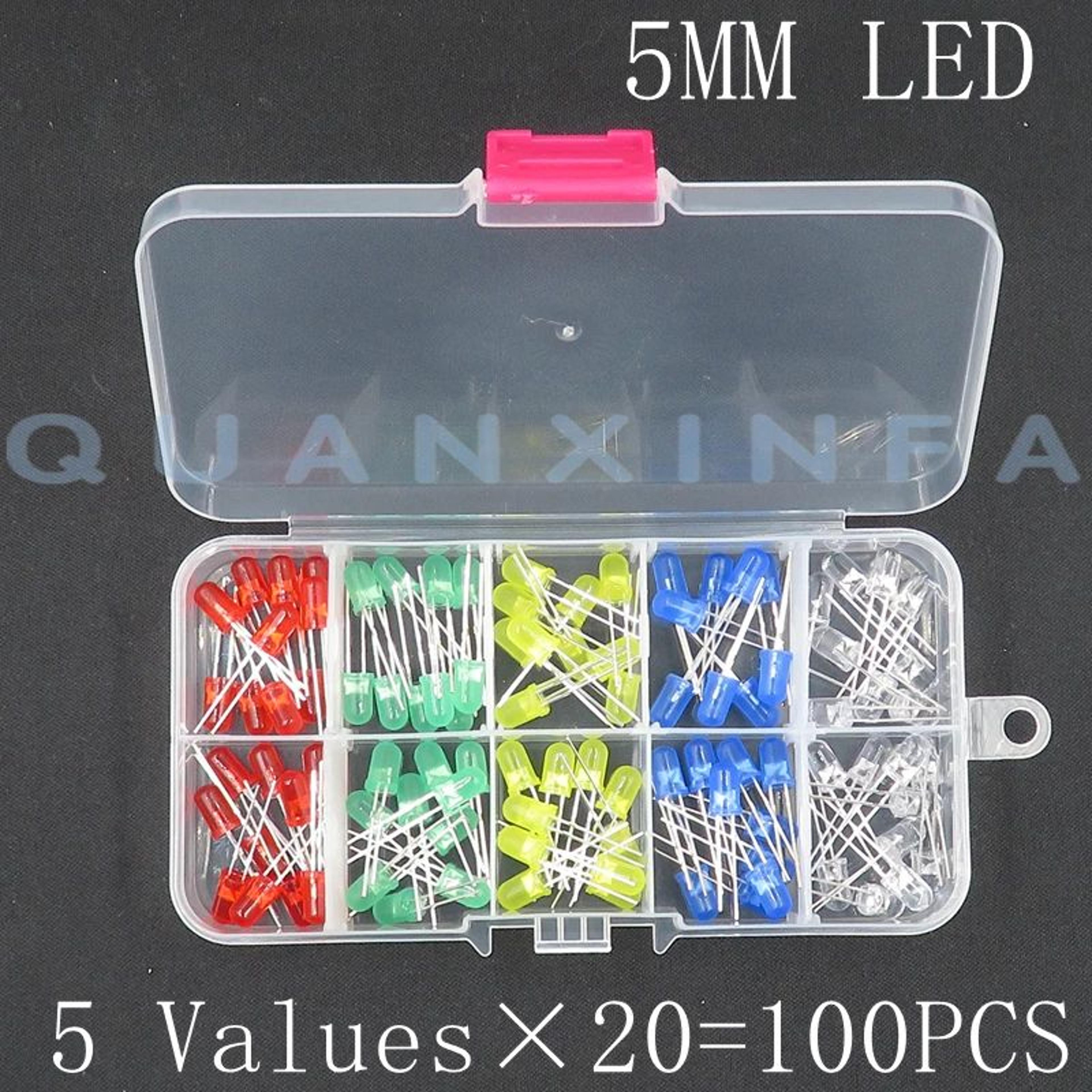 100PCS LED Assortment Kit 3mm  5mm Super Bright Round LEDs In 5 Colors For DIY Electronics 2