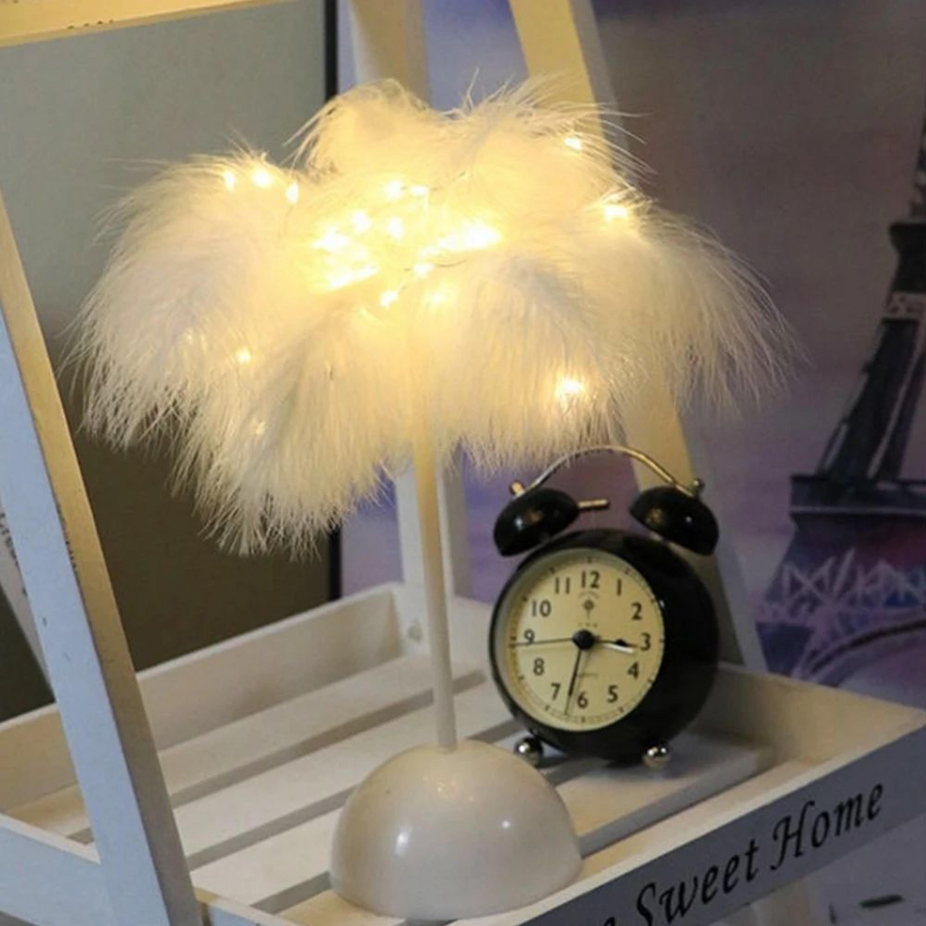Feather Table Lamp With Remote Control USB Table Lamp Warm White LED Bedside Light 3