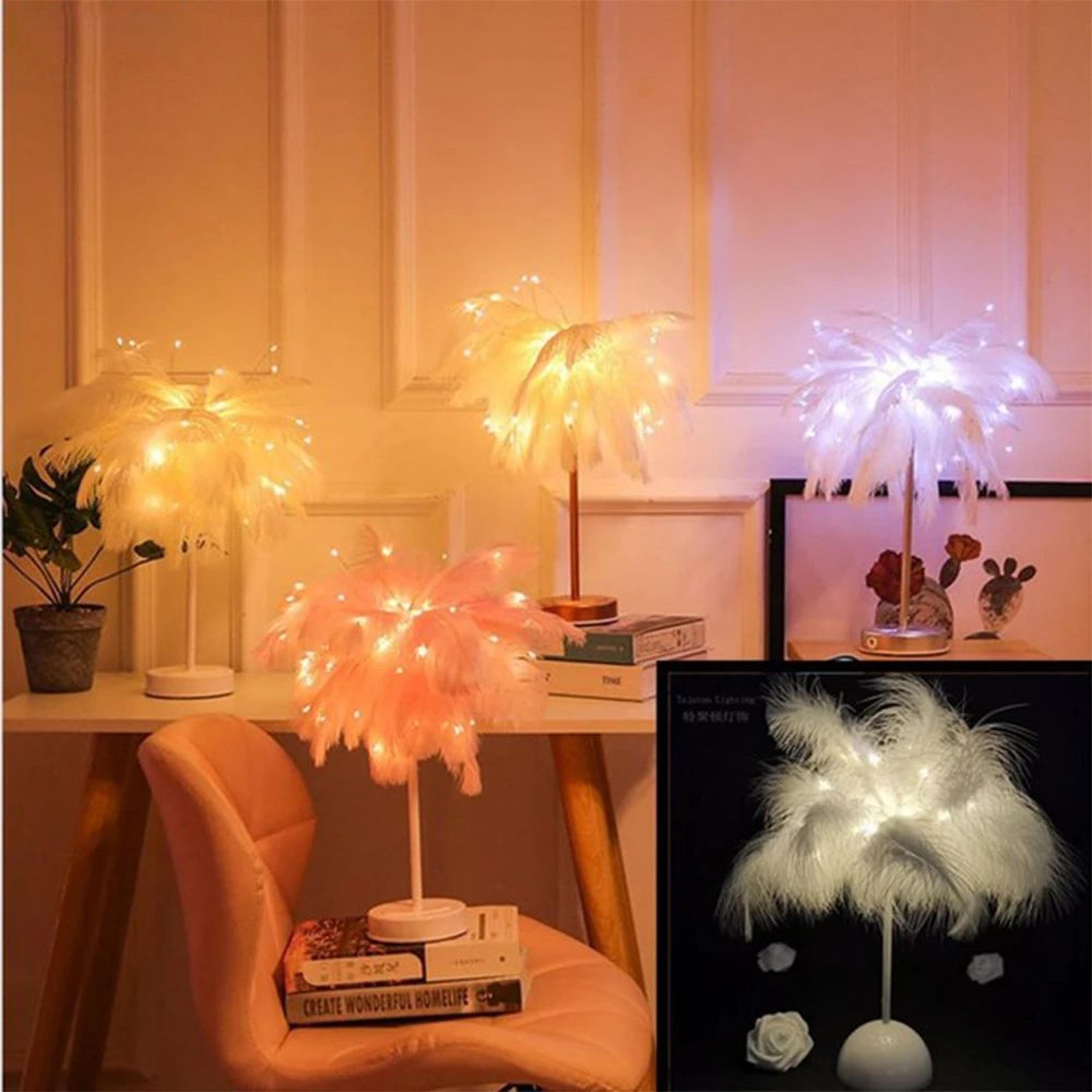 Feather Table Lamp With Remote Control USB Table Lamp Warm White LED Bedside Light 5