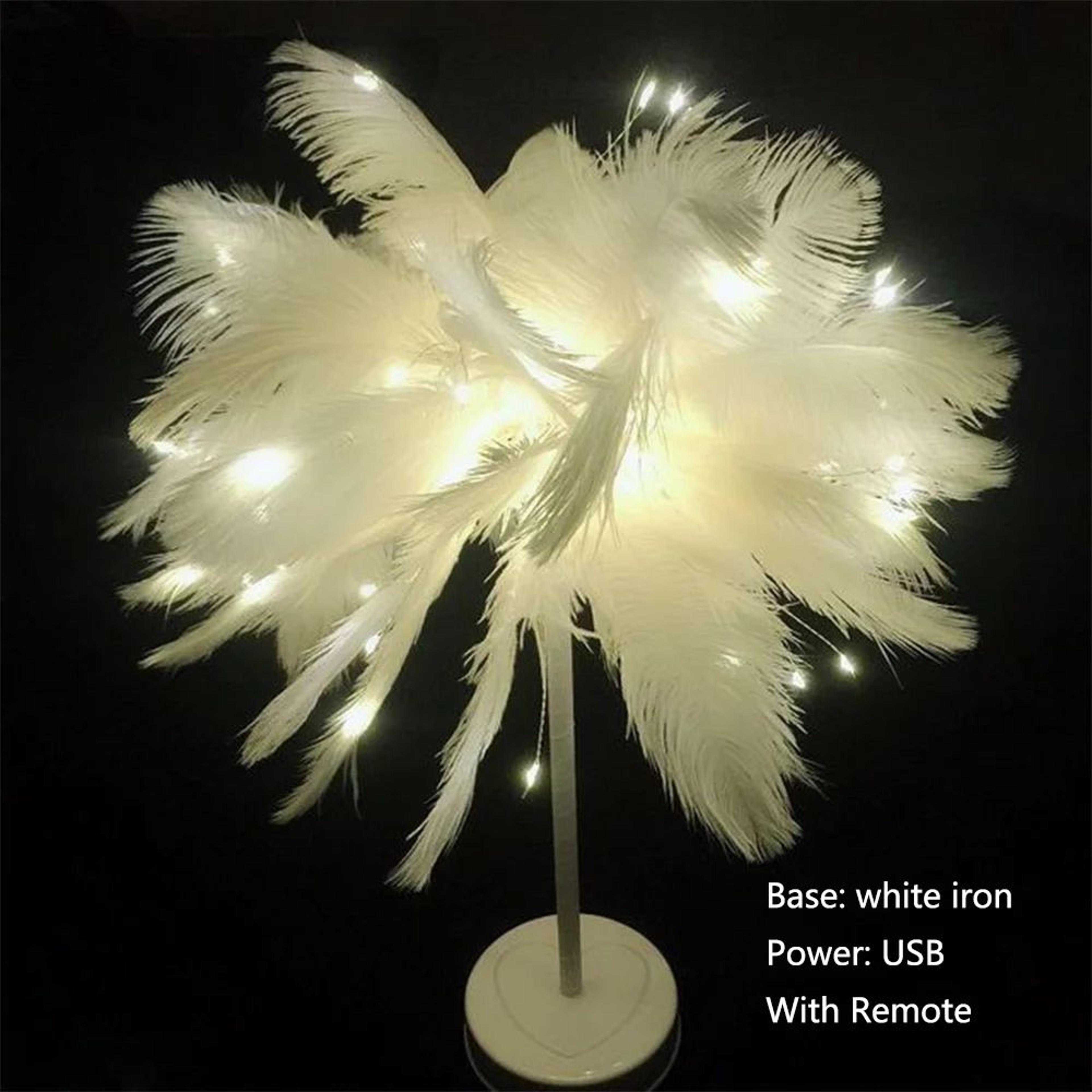 Feather Table Lamp With Remote Control USB Table Lamp Warm White LED Bedside Light 9