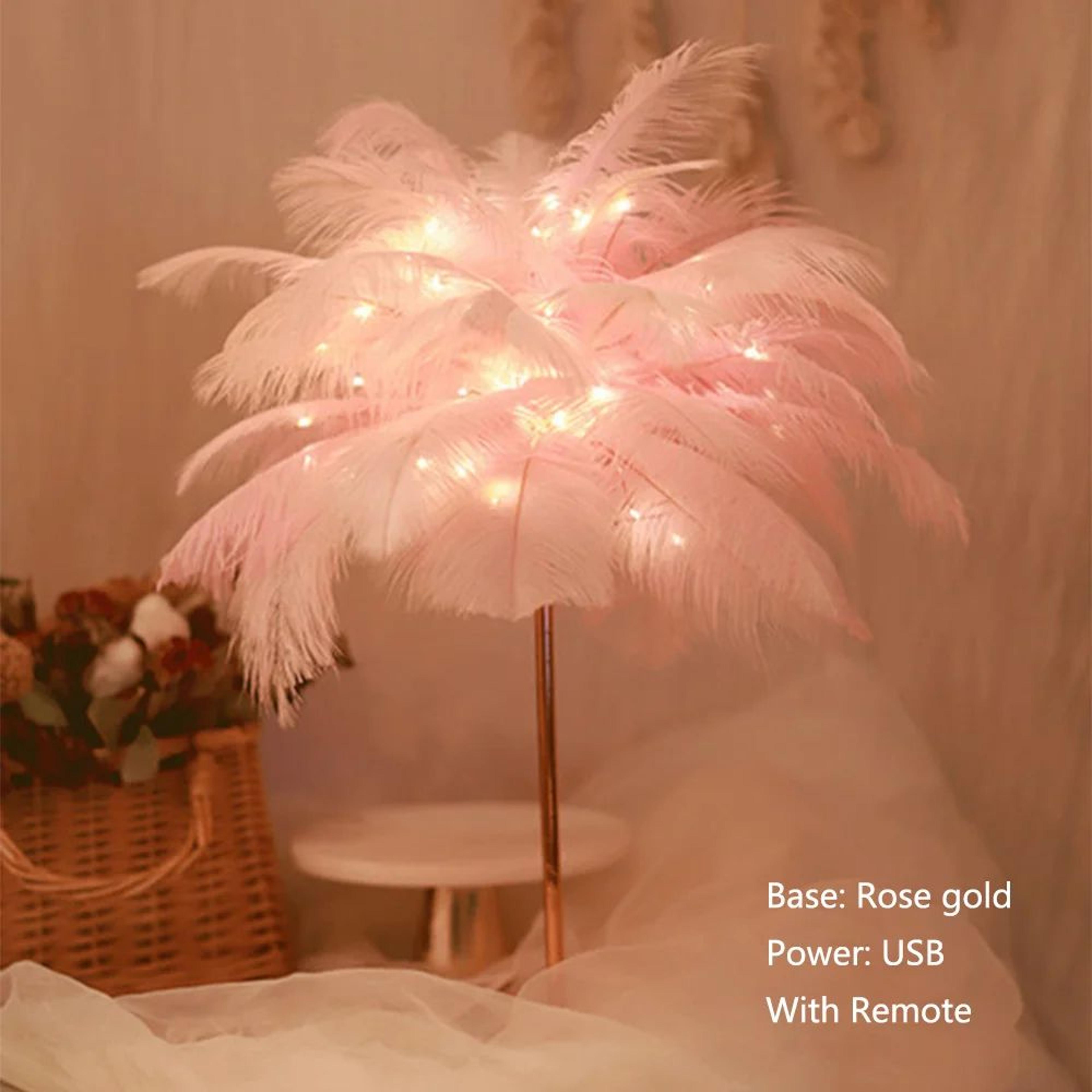 Feather Table Lamp With Remote Control USB Table Lamp Warm White LED Bedside Light 11