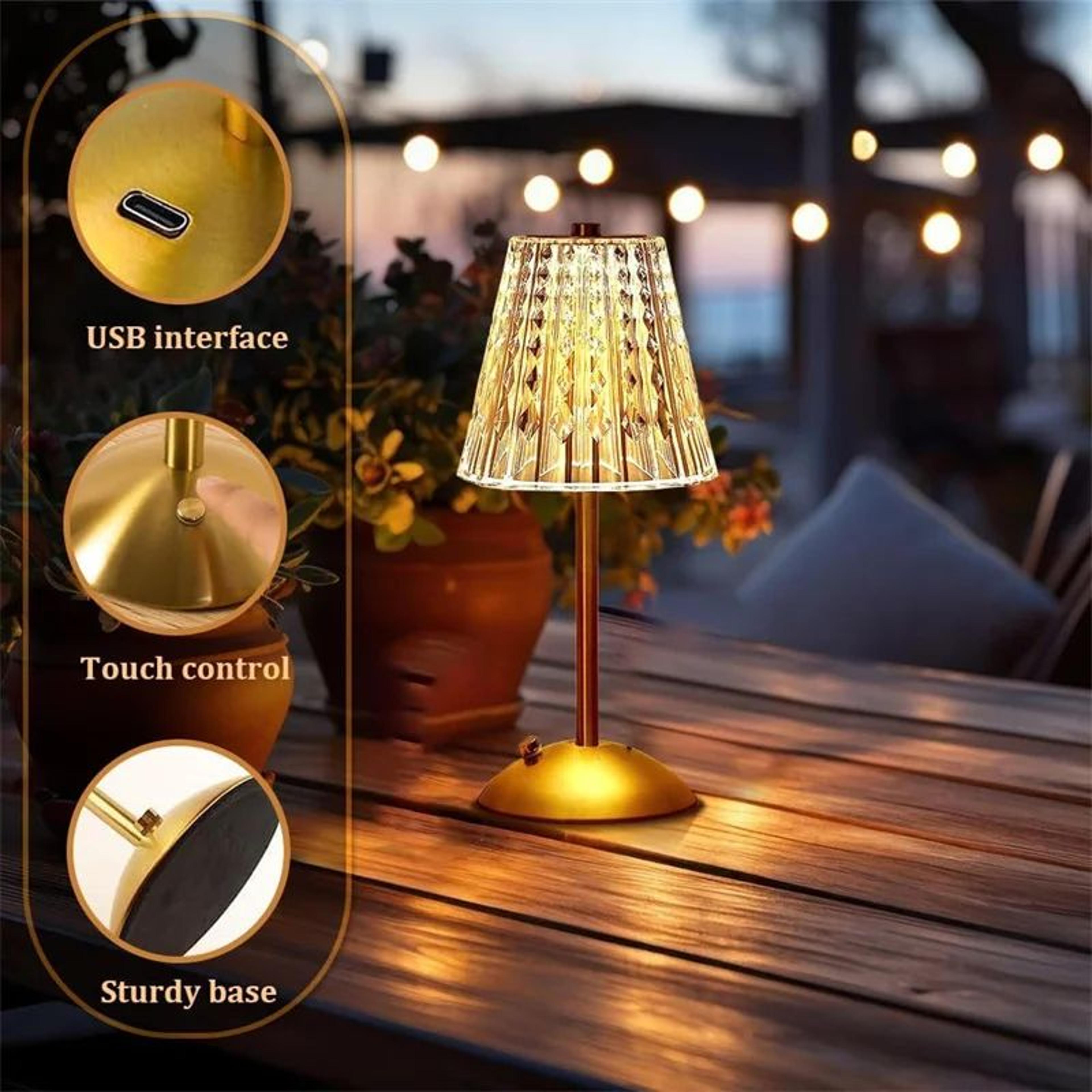 Cordless Crystal Table Lamp Rechargeable Touch Lamp With 3 Color Dimmable LED Light 5