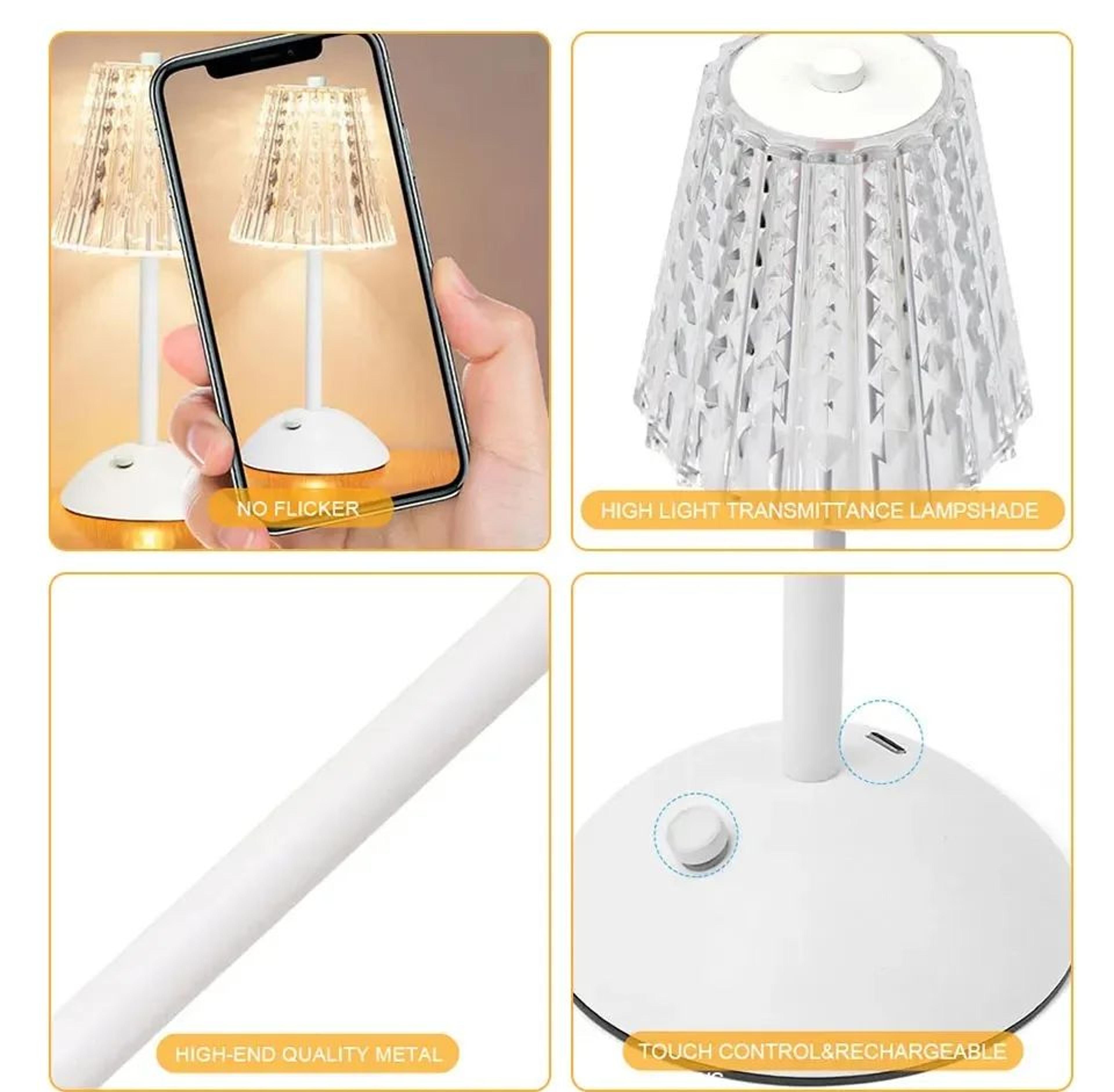 LuxeGlow Crystal LED Rechargeable Table Lamp With Touch Control 3 Light Colors  4W LED 5
