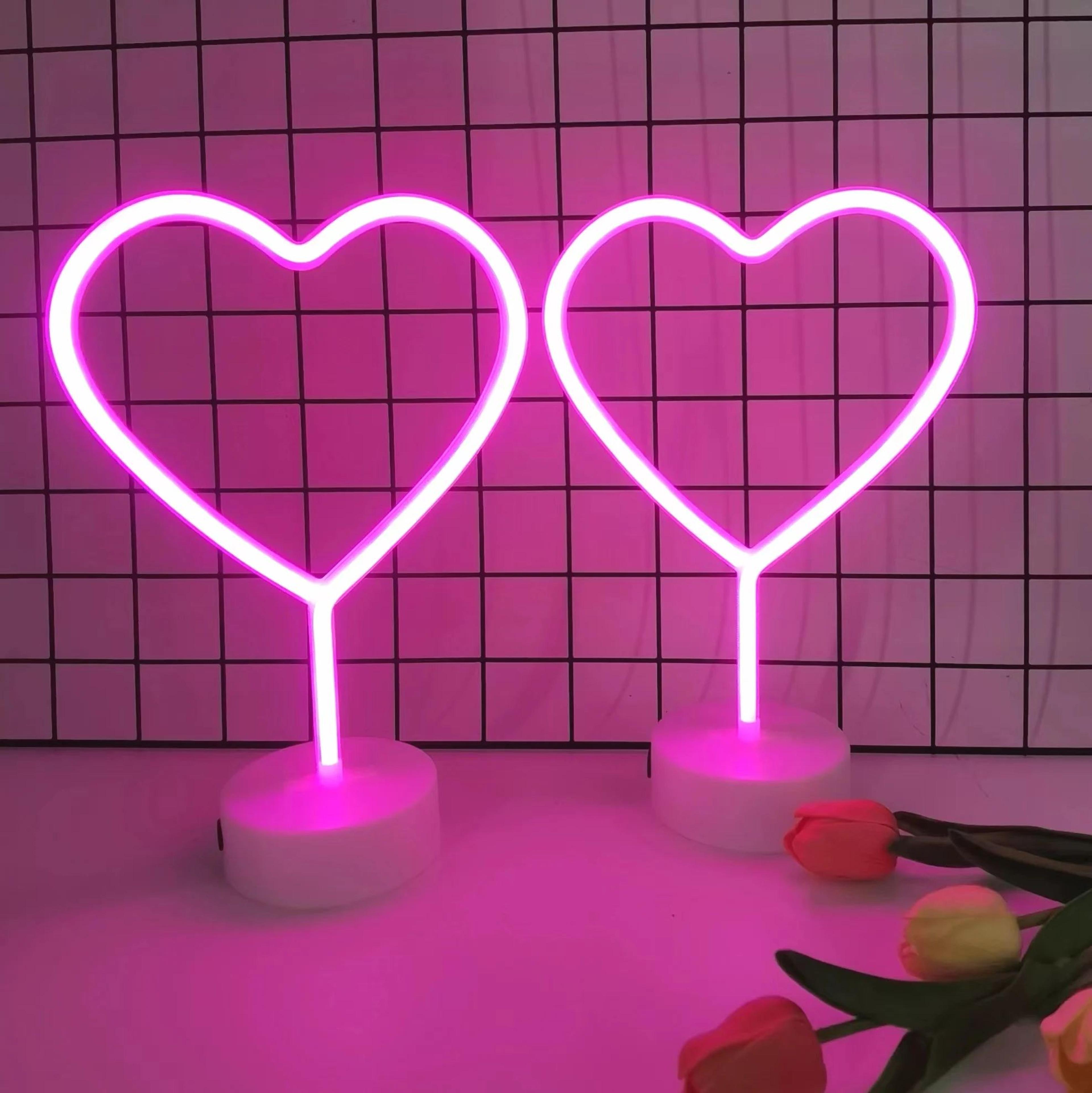 2 PCS Love Neon Sign LED Lights  Pink USB  Battery Powered Romantic Room  Wedding Decor 4