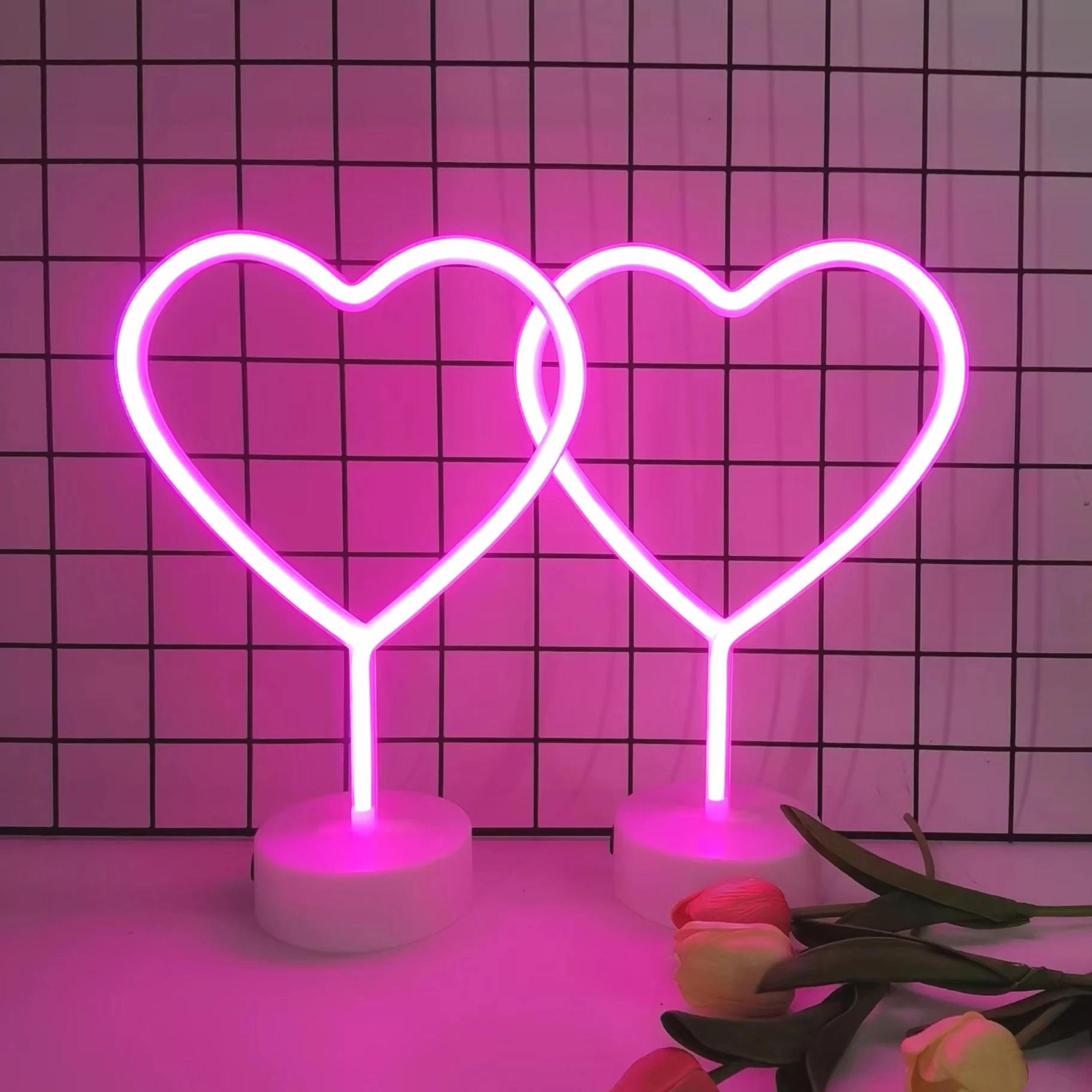 2 PCS Love Neon Sign LED Lights  Pink USB  Battery Powered Romantic Room  Wedding Decor 5