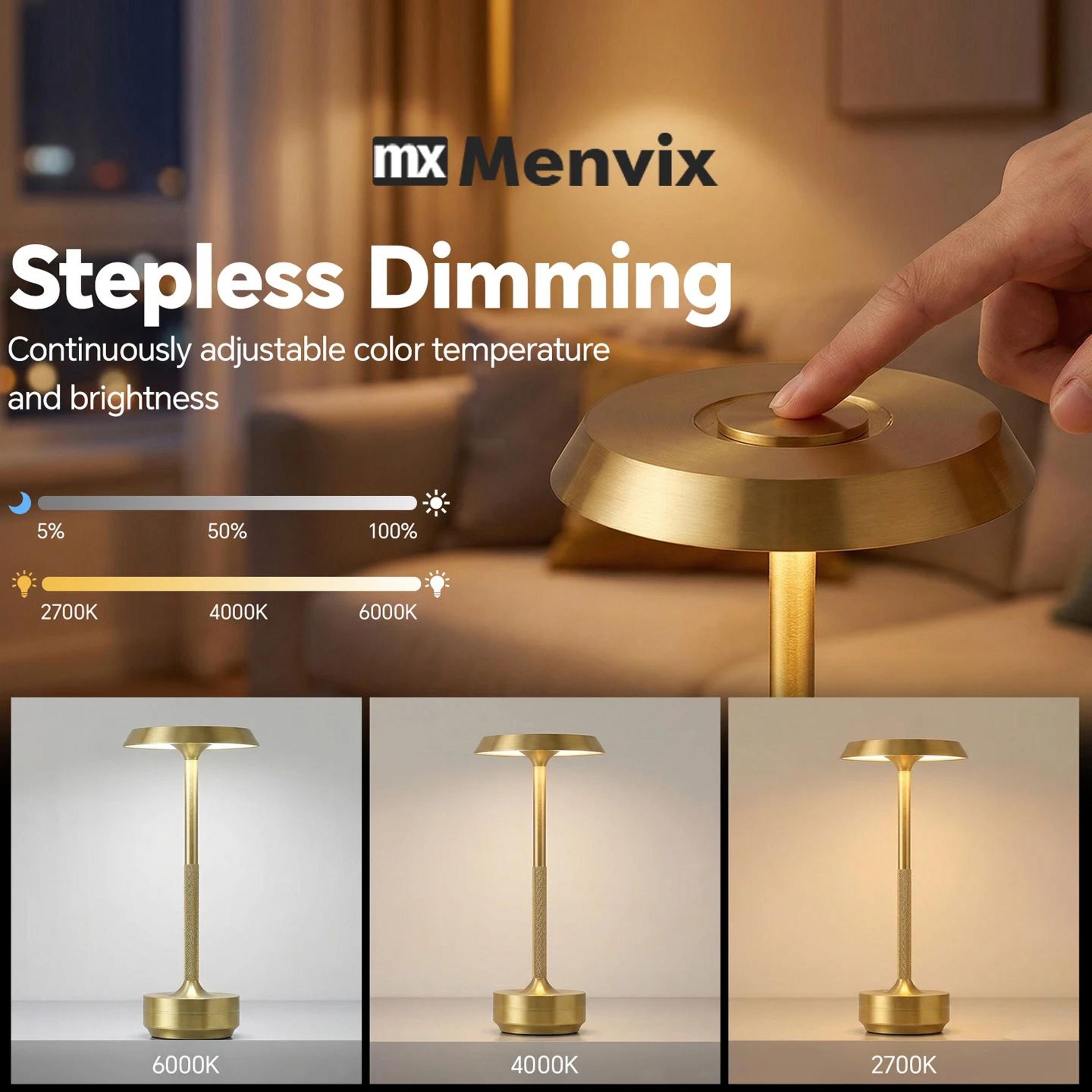Cordless Table Lamp  Rechargeable LED Portable Table Lamp With Stepless Dimming  5000mAh Battery 2