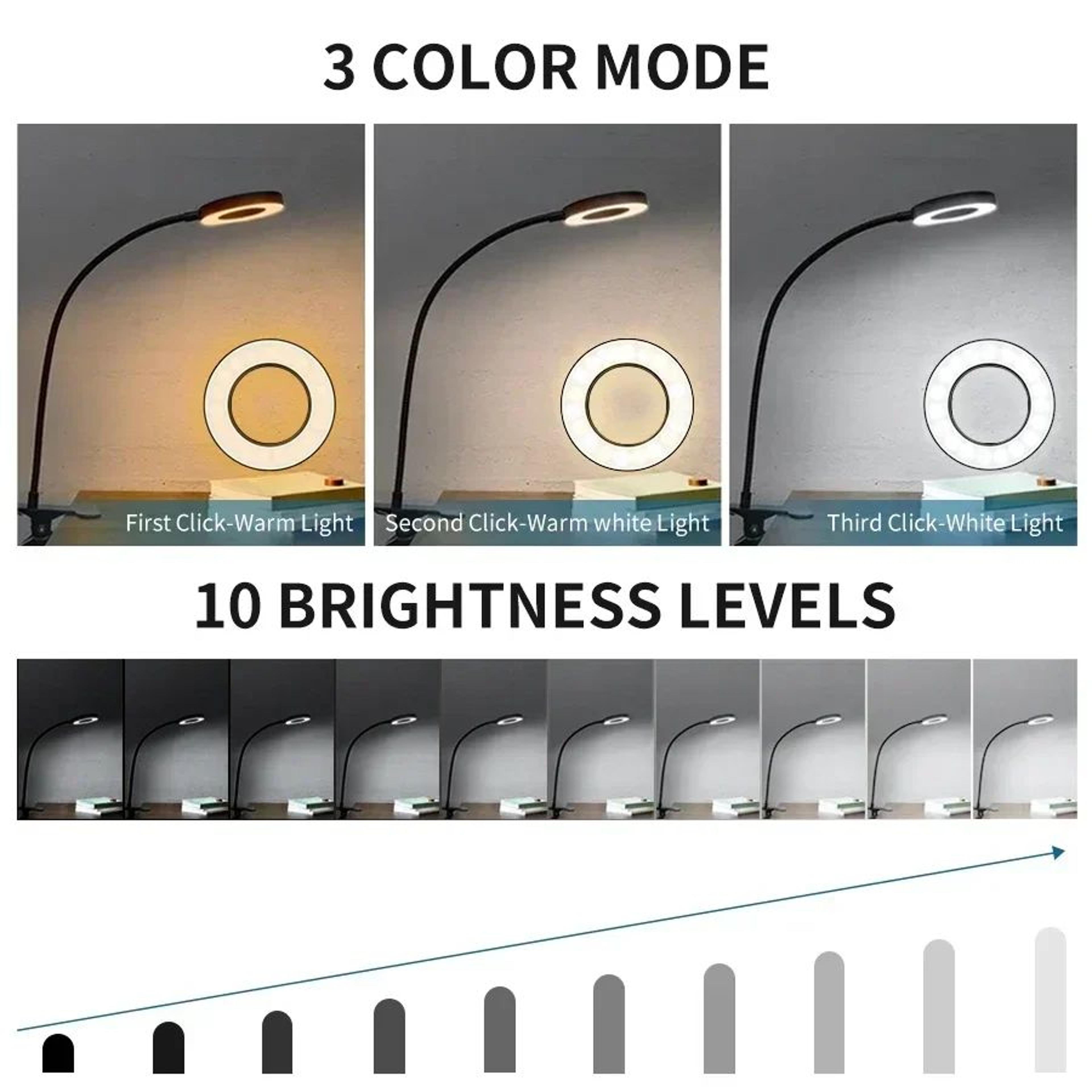 LumiFlex ClipOn Desk Lamp  LED Reading Light With Flexible Gooseneck  3 Color Modes 1