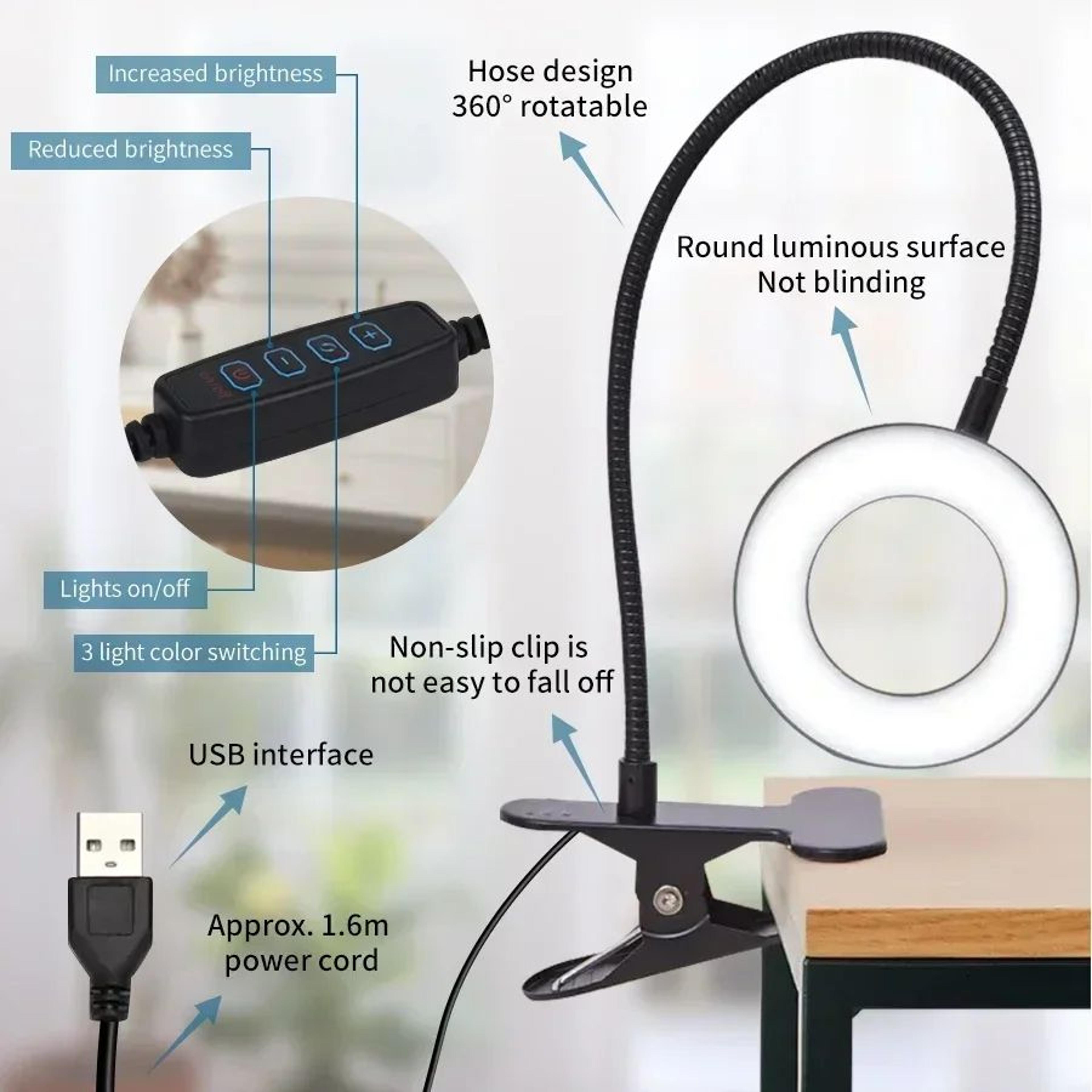 LumiFlex ClipOn Desk Lamp  LED Reading Light With Flexible Gooseneck  3 Color Modes 4