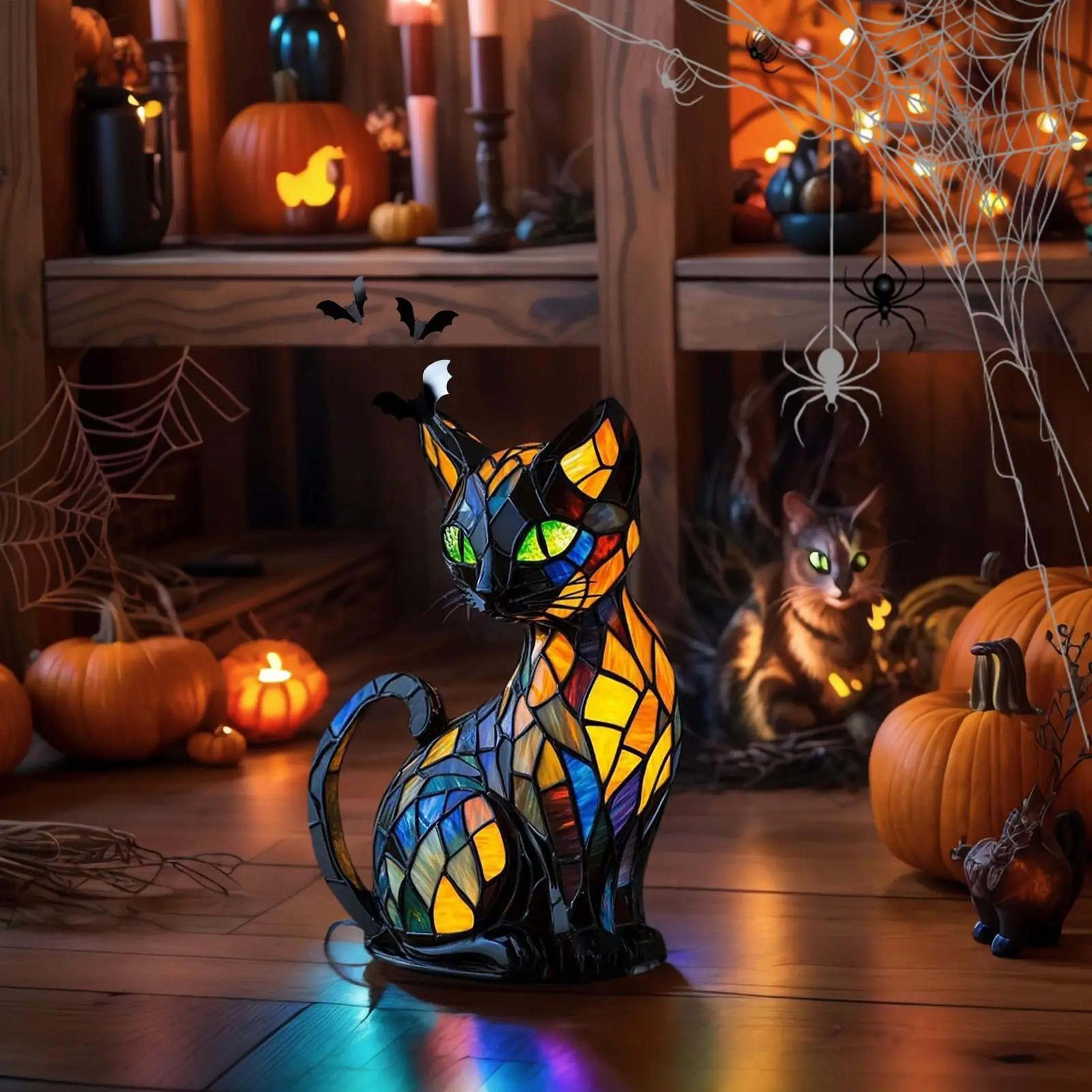 Colorful Stained Resin Cat Night Light LED Table Lamp For Bedroom  Home Decor 2