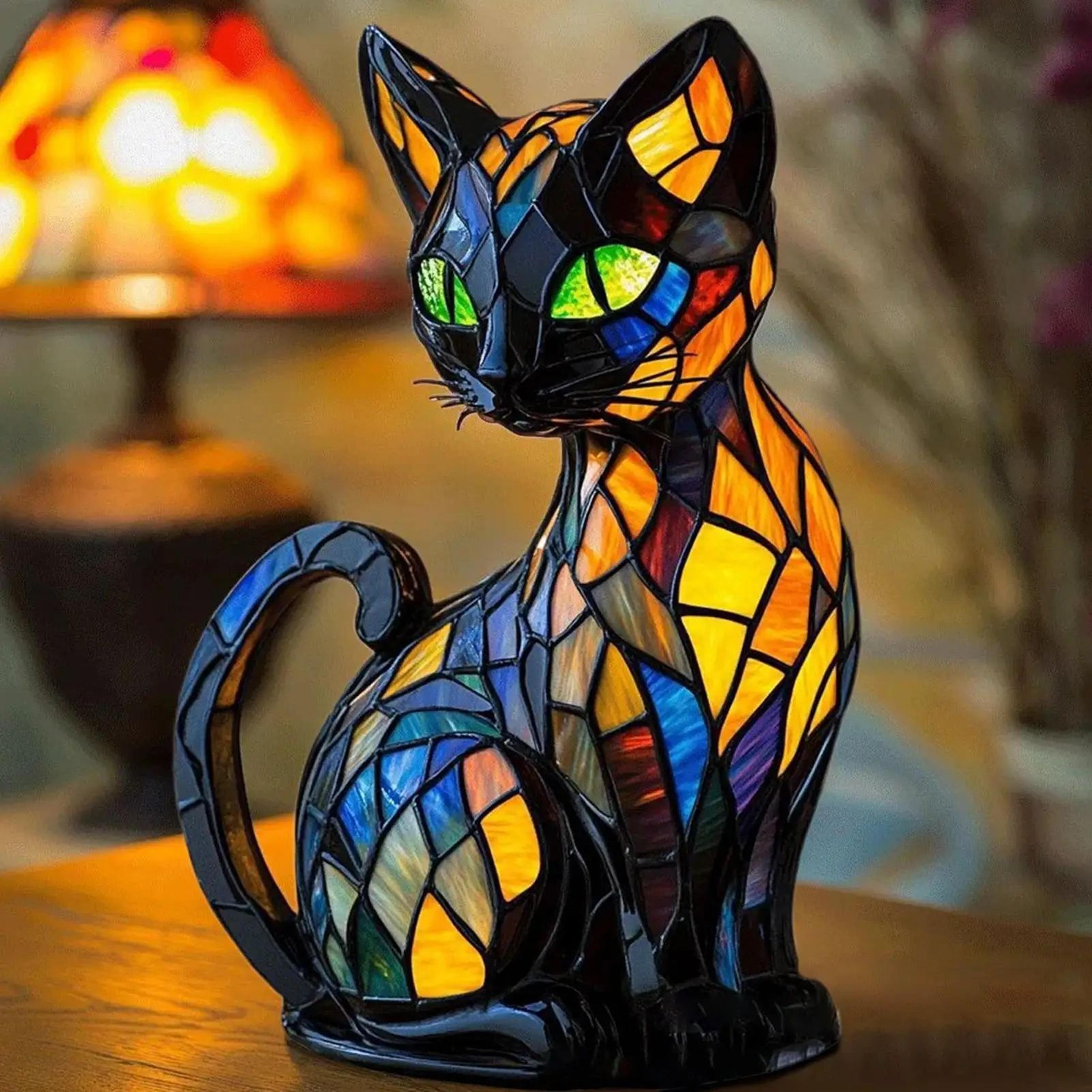 Colorful Stained Resin Cat Night Light LED Table Lamp For Bedroom  Home Decor 4