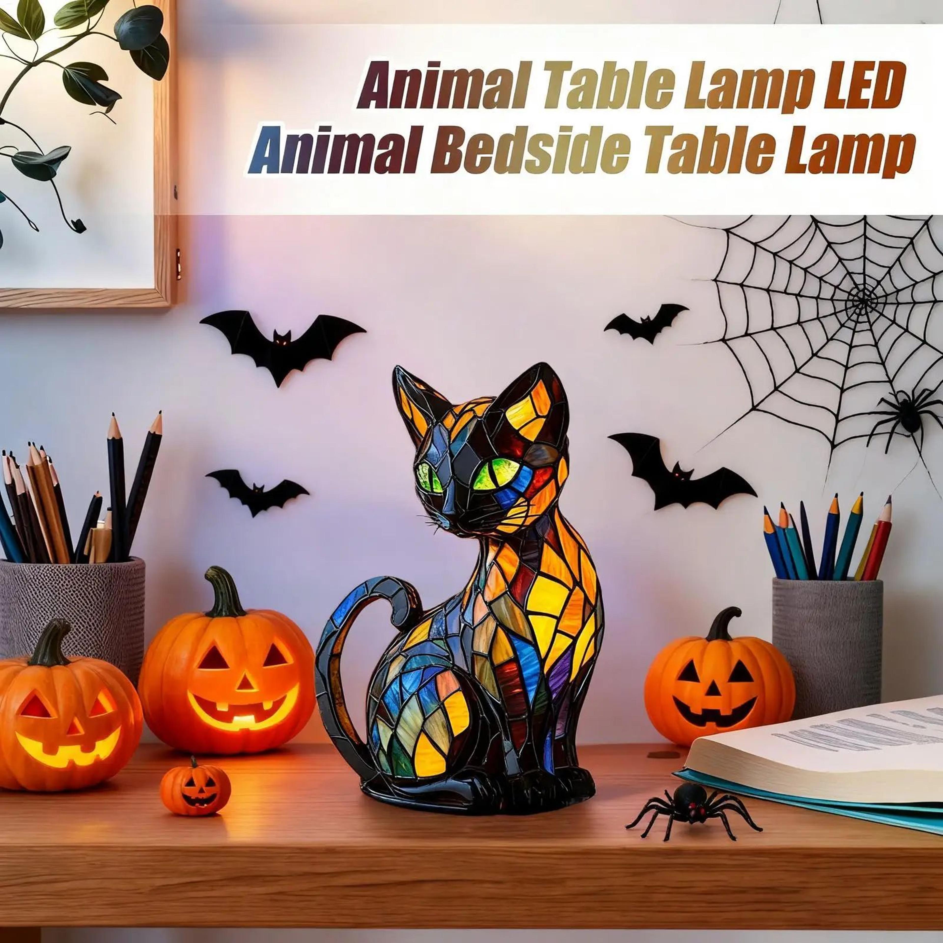 Colorful Stained Resin Cat Night Light LED Table Lamp For Bedroom  Home Decor 6