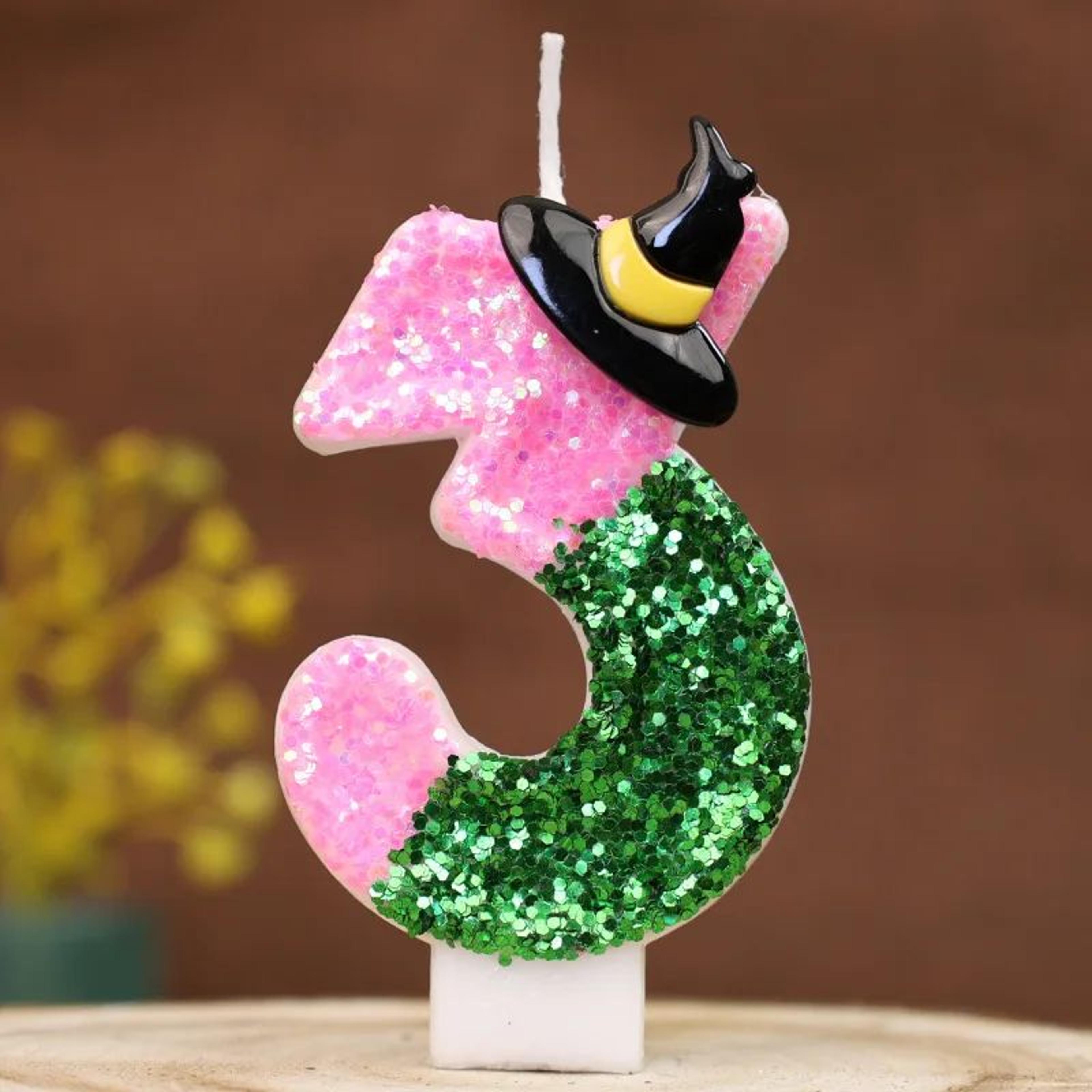 Wicked Number Birthday Candle  Pink  Green Glitter Cake Topper For Halloween  Themed Parties 3