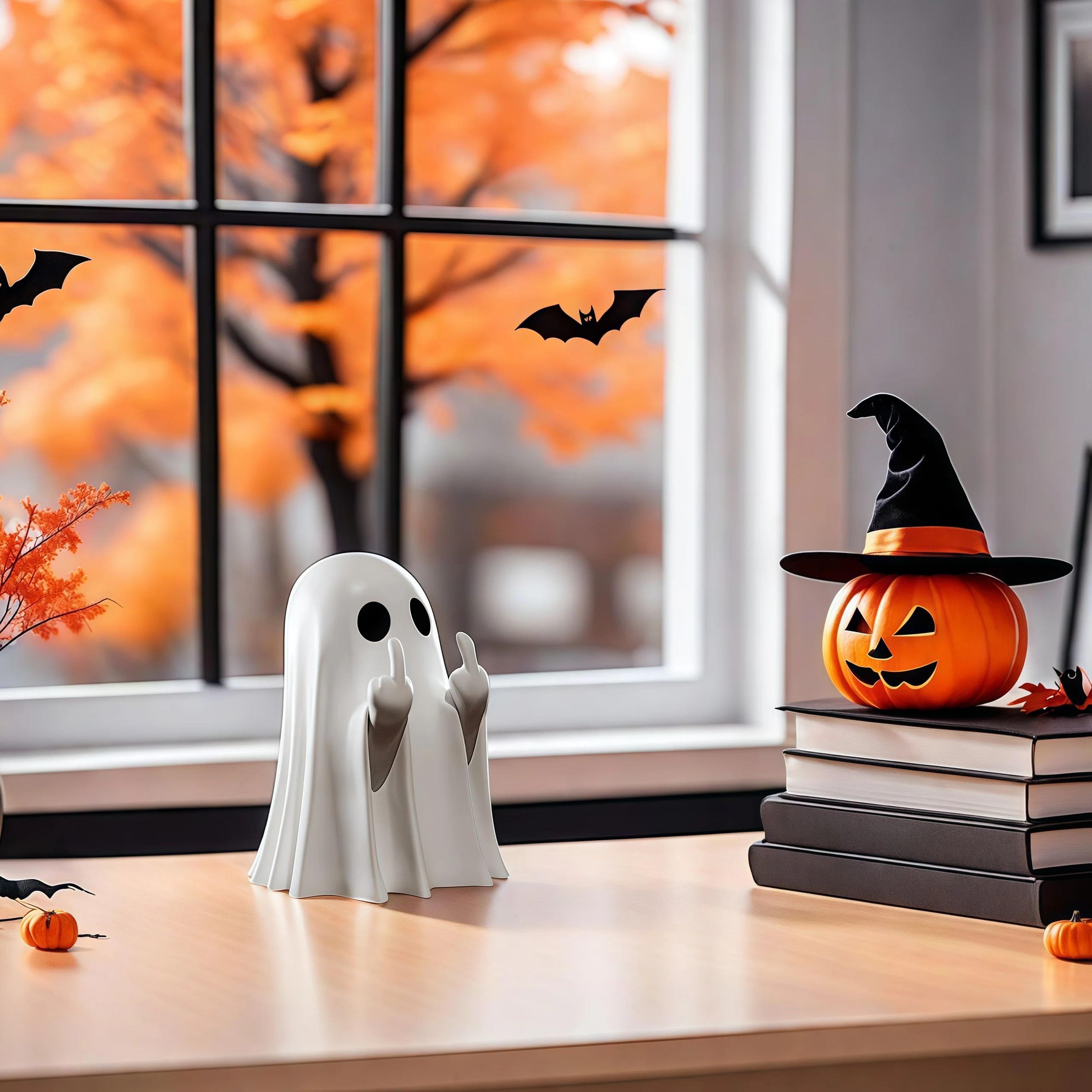 Middle Finger Ghost Figurine Funny Halloween Ghost Decor 2