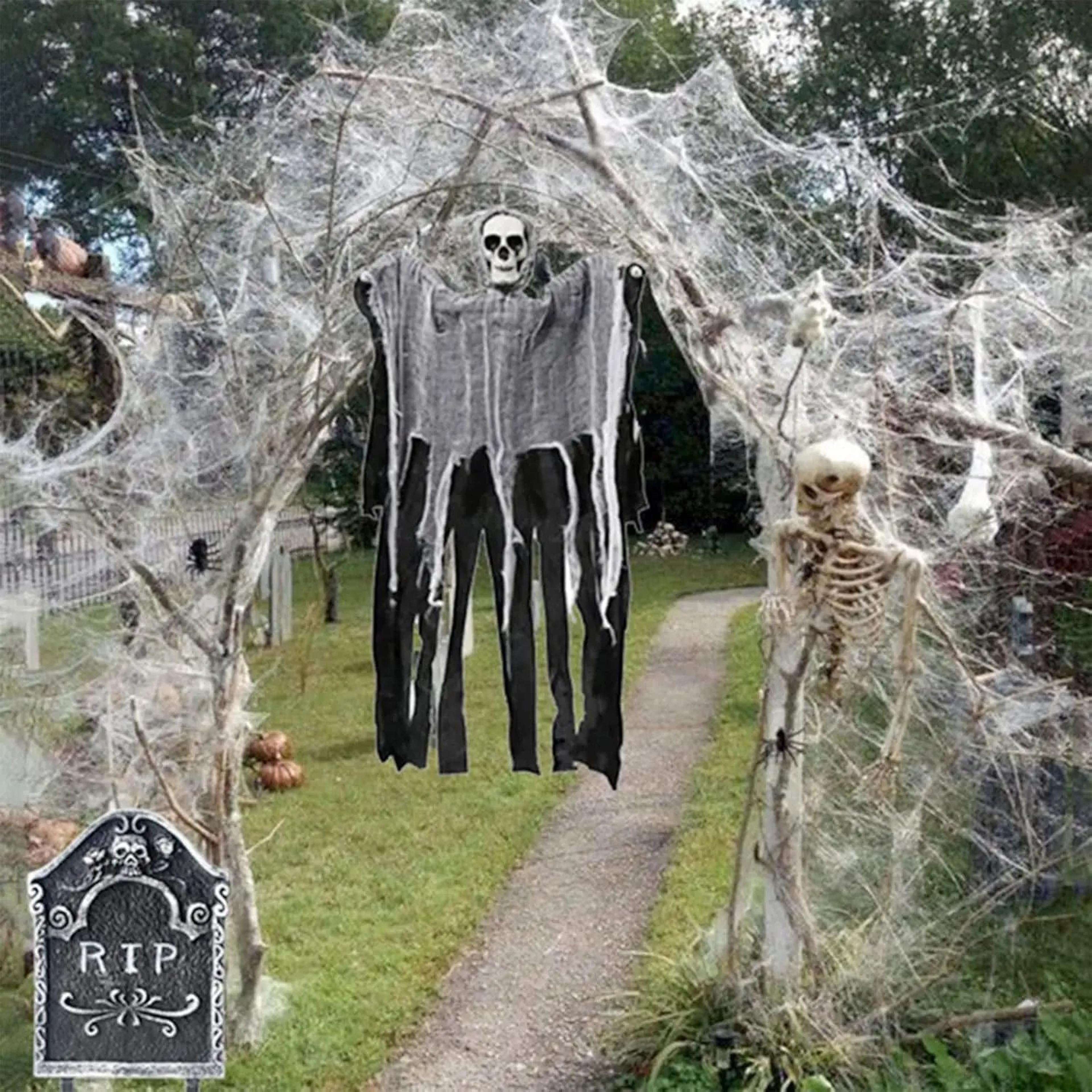 SpookyStretch 200 Sq Ft Halloween Spider Web Decorations With Fake Spiders 3