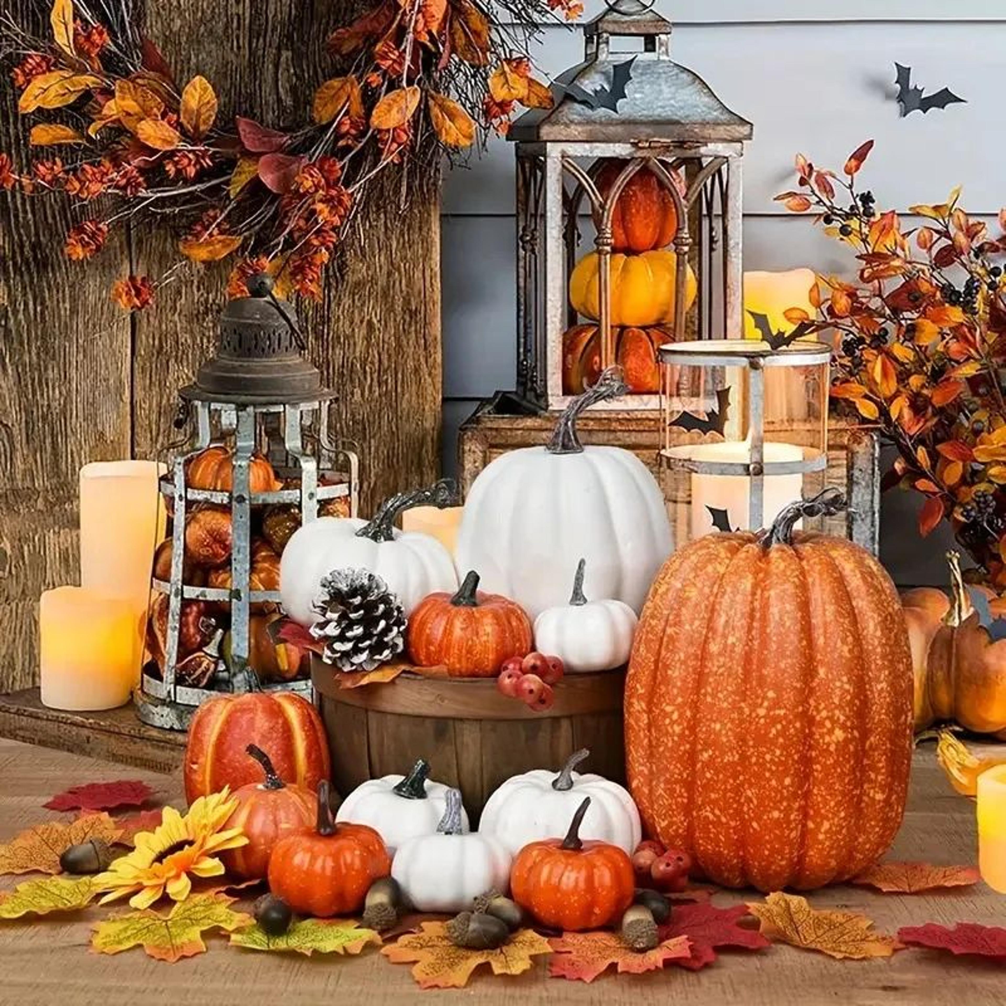 HarvestGlow 7Piece Artificial Pumpkins Fall Decor Set 1