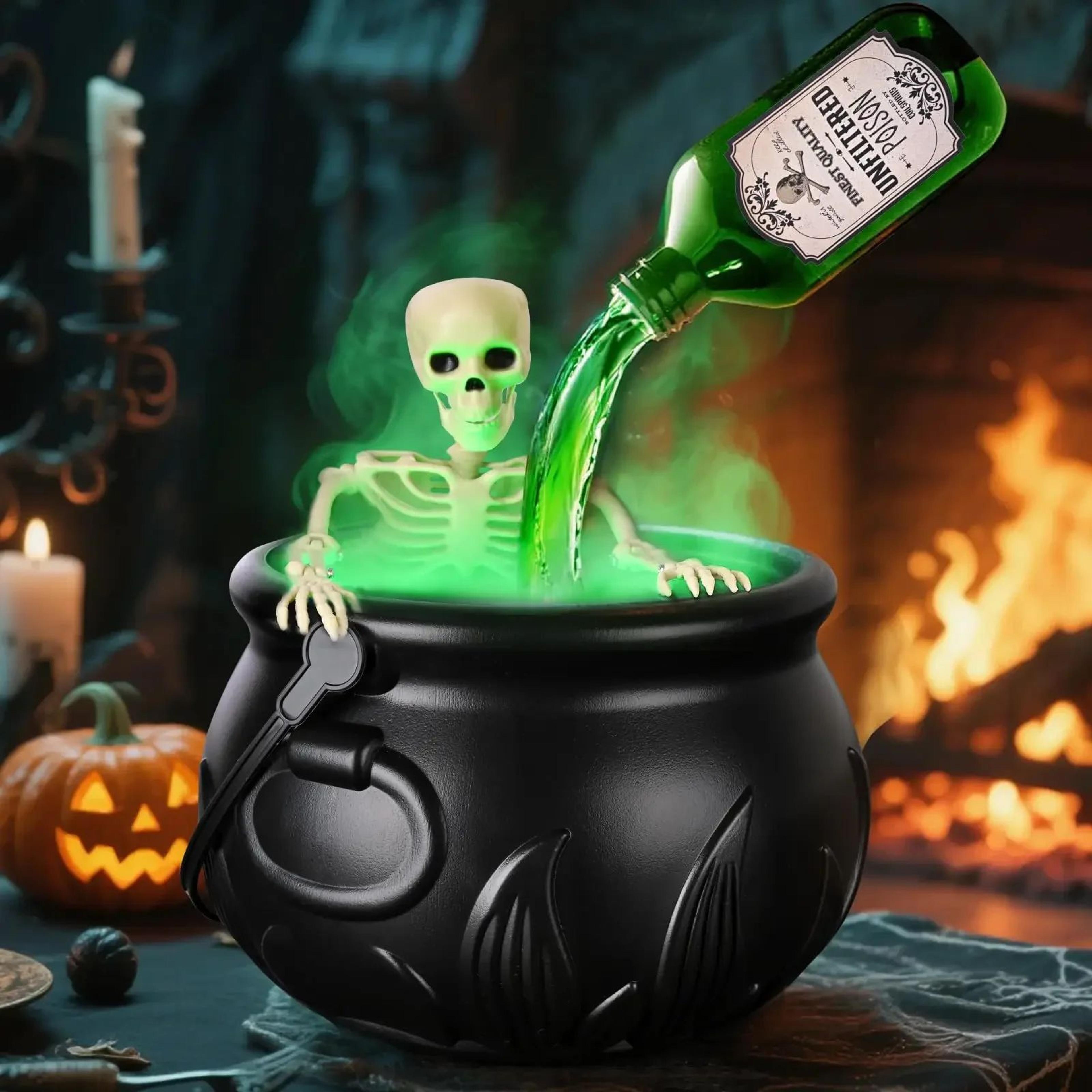 enchanted witch cauldron halloween fog maker with led skeleton decor