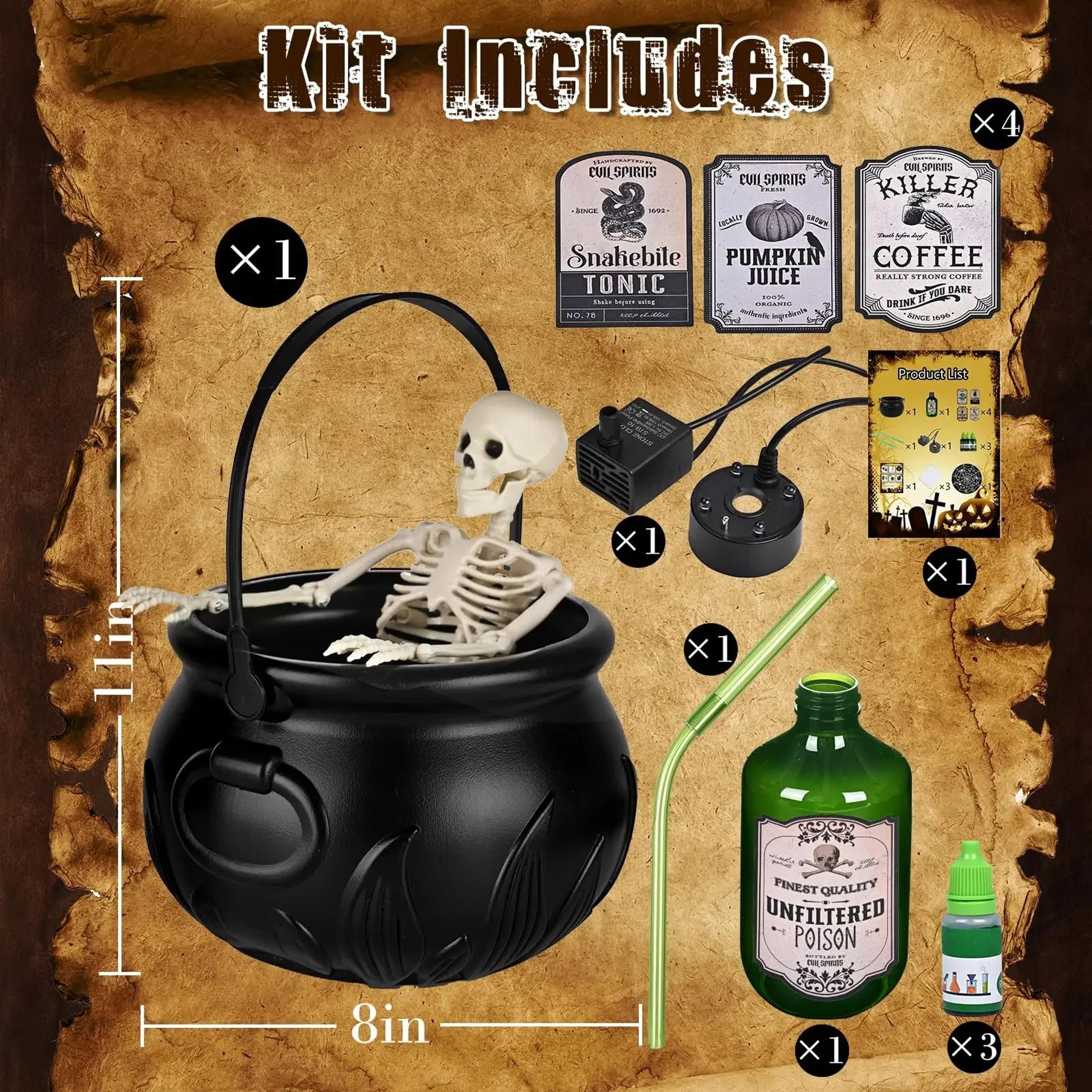 Enchanted Witch Cauldron Halloween Fog Maker With LED Skeleton Decor 5