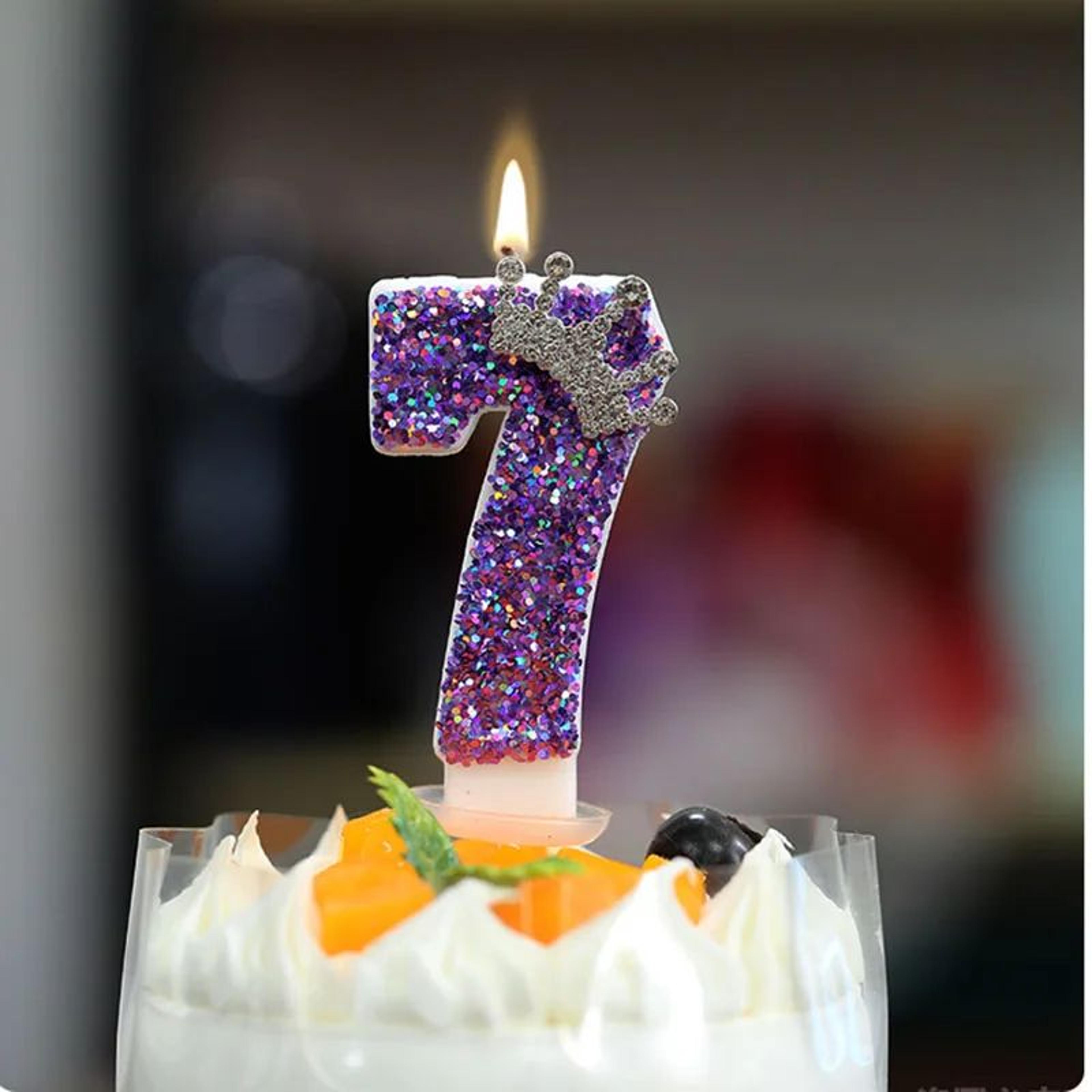 Purple Crown Number Birthday Candle Princess Cake Topper 1