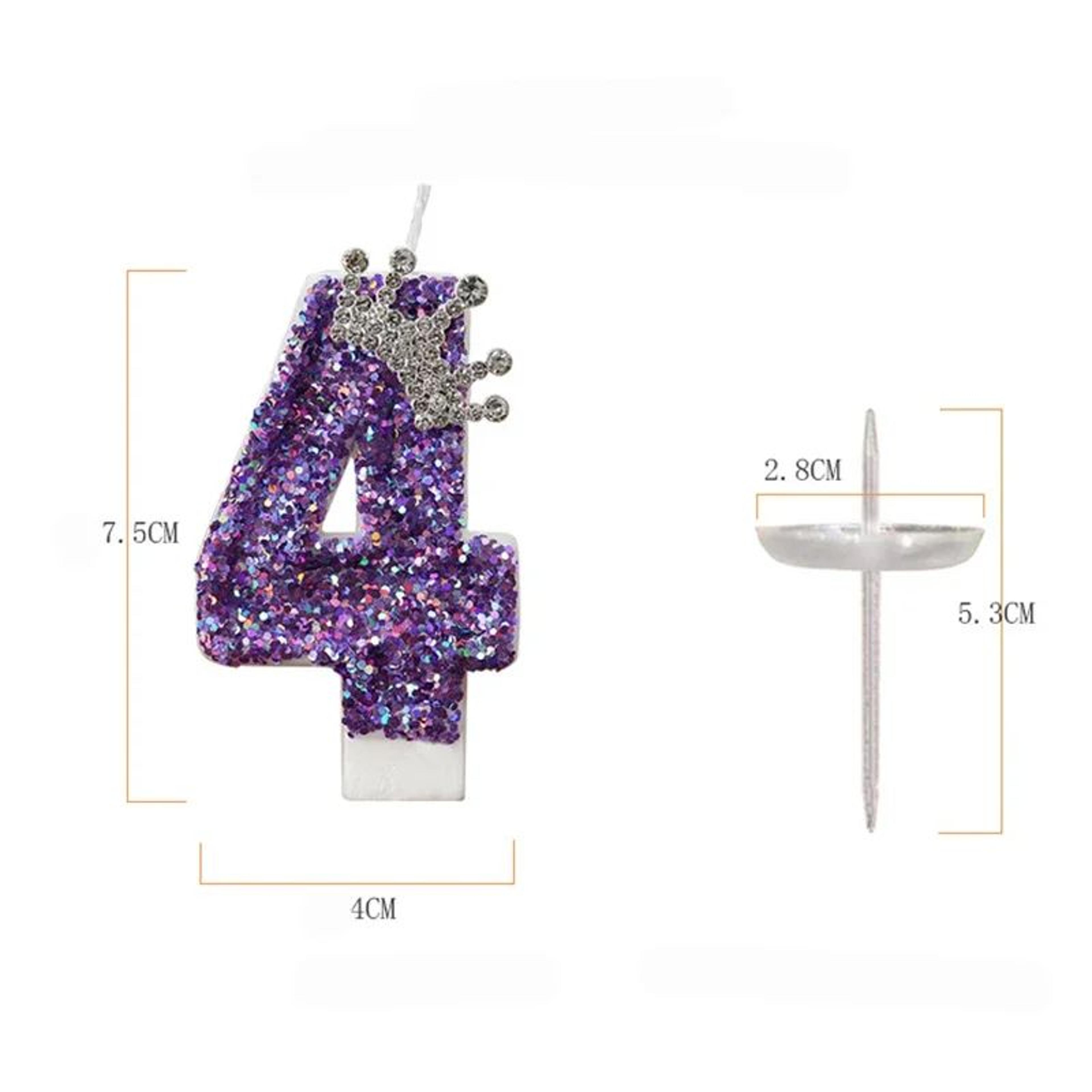 Purple Crown Number Birthday Candle Princess Cake Topper 5