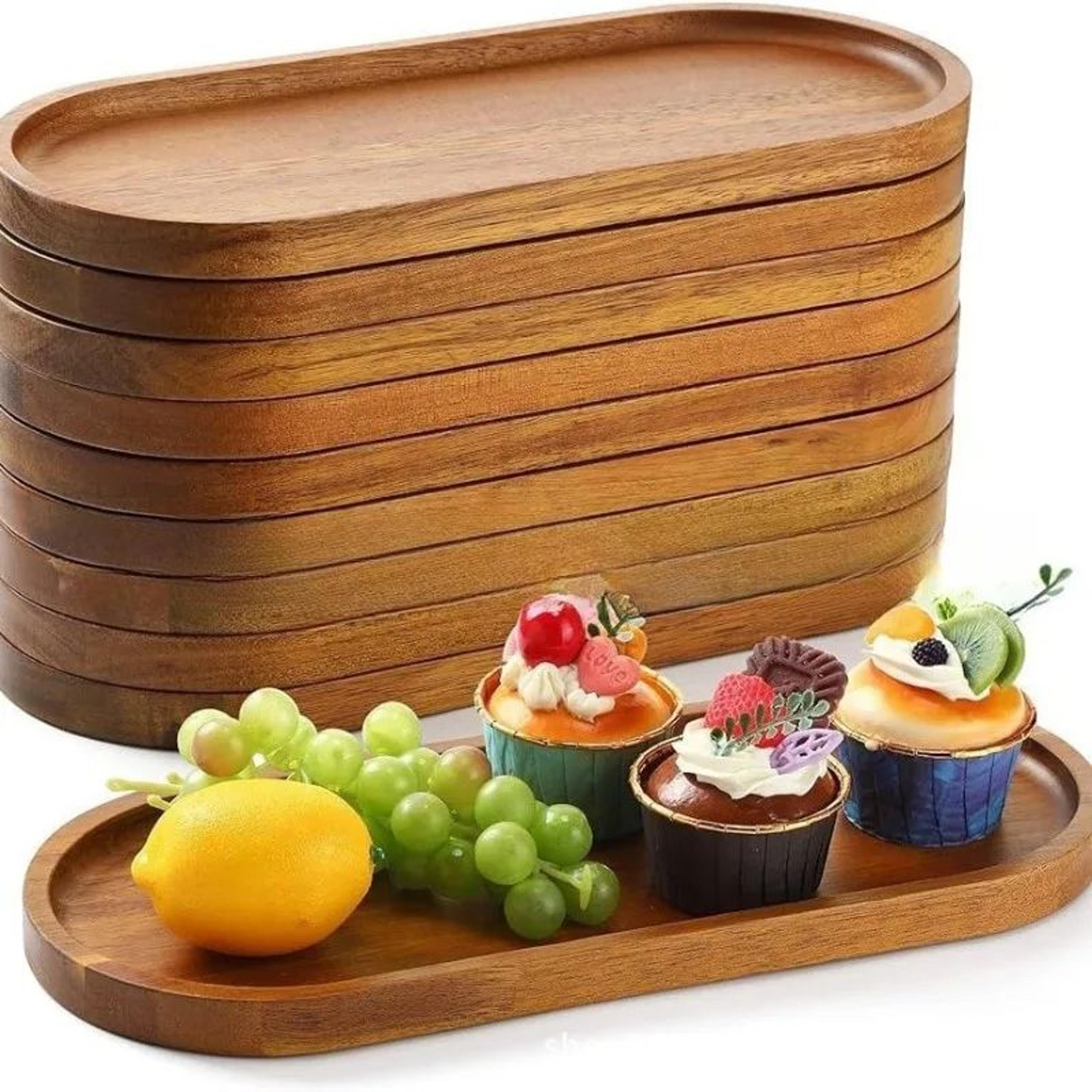 Wabi Sabi Acacia Wood Serving Tray  Oval Decorative Platter  Organizer 1